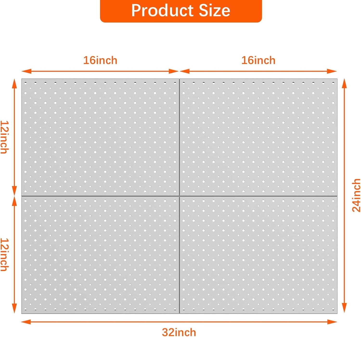 TORACK 4 PCS 12″x16″ Metal Pegboard Panels for Garage, Workbench, Shop, Tool Organizer Peg Board with 1/8″ & 1/4″ Holes, Modular Wall-Mounted Pegboard for Pegboard Hooks (Grey)(Gray)