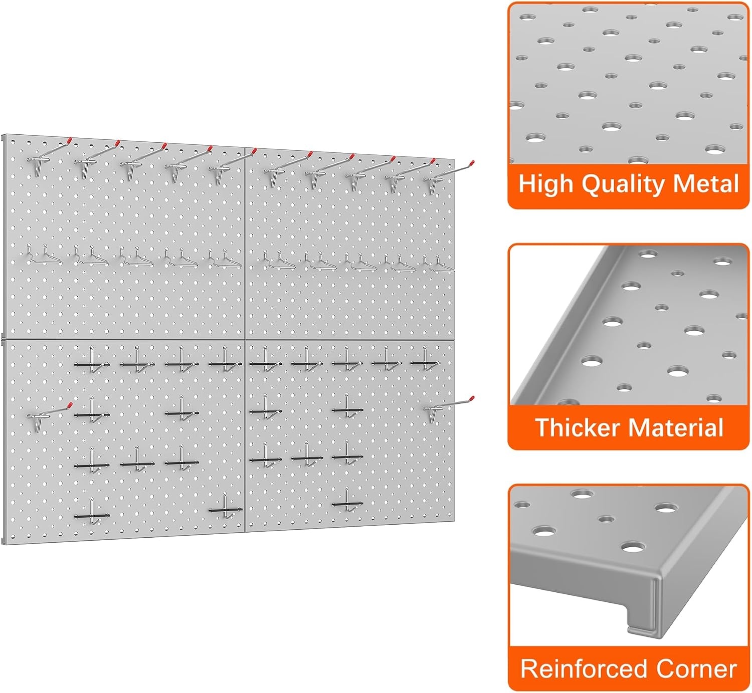 TORACK 4 PCS 12″x16″ Metal Pegboard Panels for Garage, Workbench, Shop, Tool Organizer Peg Board with 1/8″ & 1/4″ Holes, Modular Wall-Mounted Pegboard for Pegboard Hooks (Grey)(Gray)