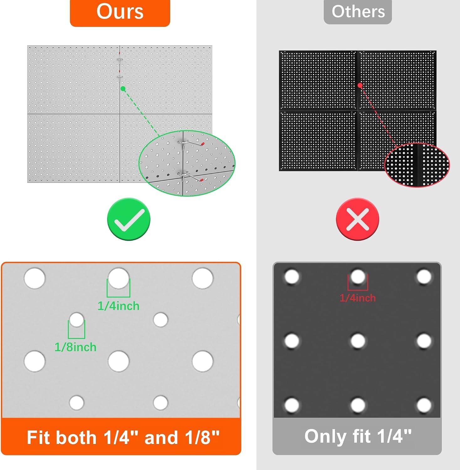 TORACK 4 PCS 12″x16″ Metal Pegboard Panels for Garage, Workbench, Shop, Tool Organizer Peg Board with 1/8″ & 1/4″ Holes, Modular Wall-Mounted Pegboard for Pegboard Hooks (Grey)(Gray)
