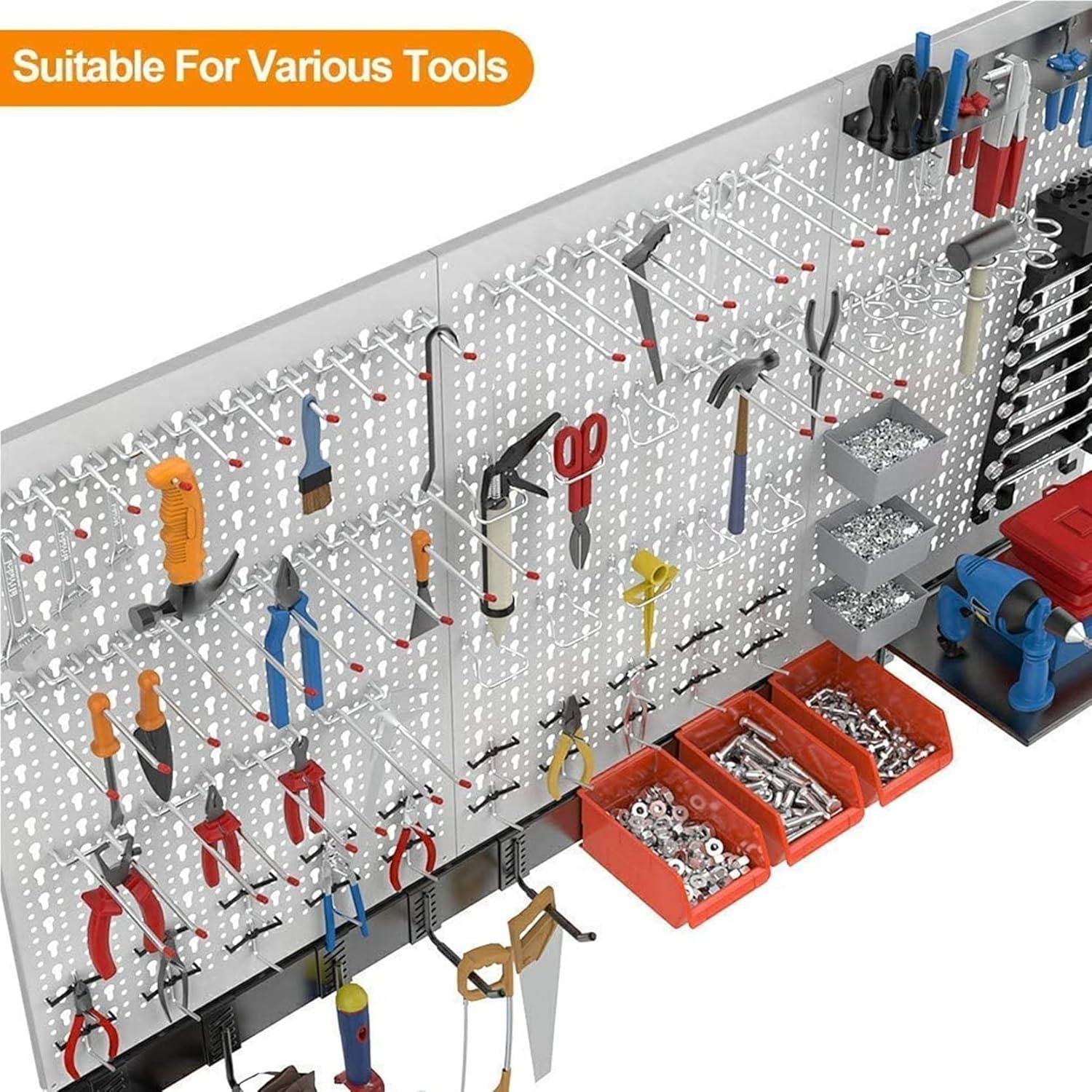 TORACK 109 PCS Pegboard Wall Organizer 4 ft. Garage Metal Pegboard Utility Tool Storage Kit w/Toolboard Hooks & Pegboard Hooks Accessories, Wall Mounted Storage Bins & Shelf(Grey)
