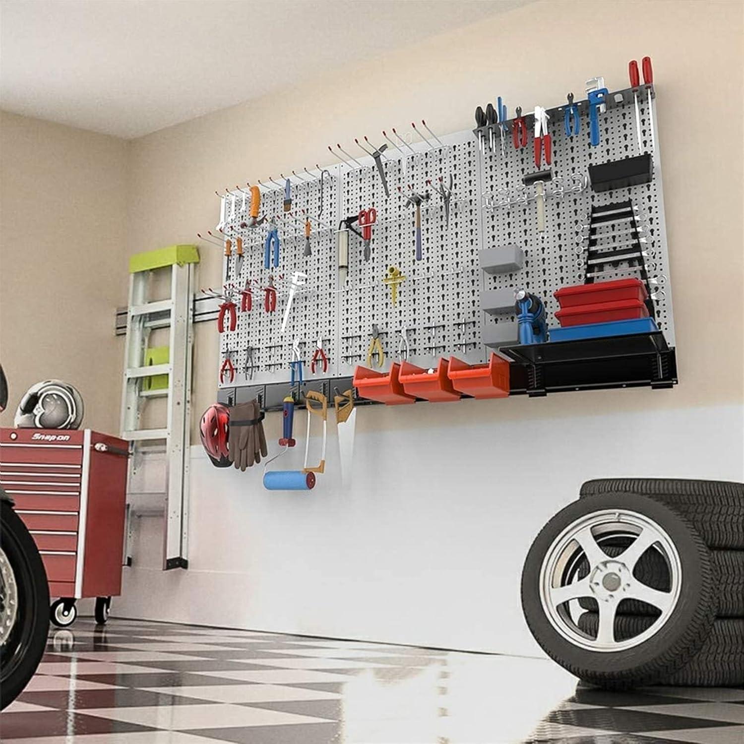 TORACK 109 PCS Pegboard Wall Organizer 4 ft. Garage Metal Pegboard Utility Tool Storage Kit w/Toolboard Hooks & Pegboard Hooks Accessories, Wall Mounted Storage Bins & Shelf(Grey)