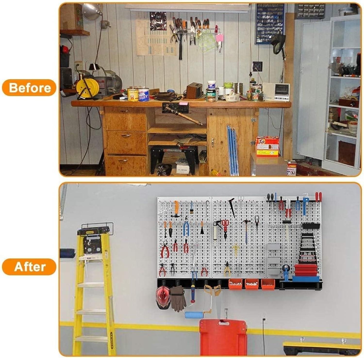 TORACK 109 PCS Pegboard Wall Organizer 4 ft. Garage Metal Pegboard Utility Tool Storage Kit w/Toolboard Hooks & Pegboard Hooks Accessories, Wall Mounted Storage Bins & Shelf(Grey)