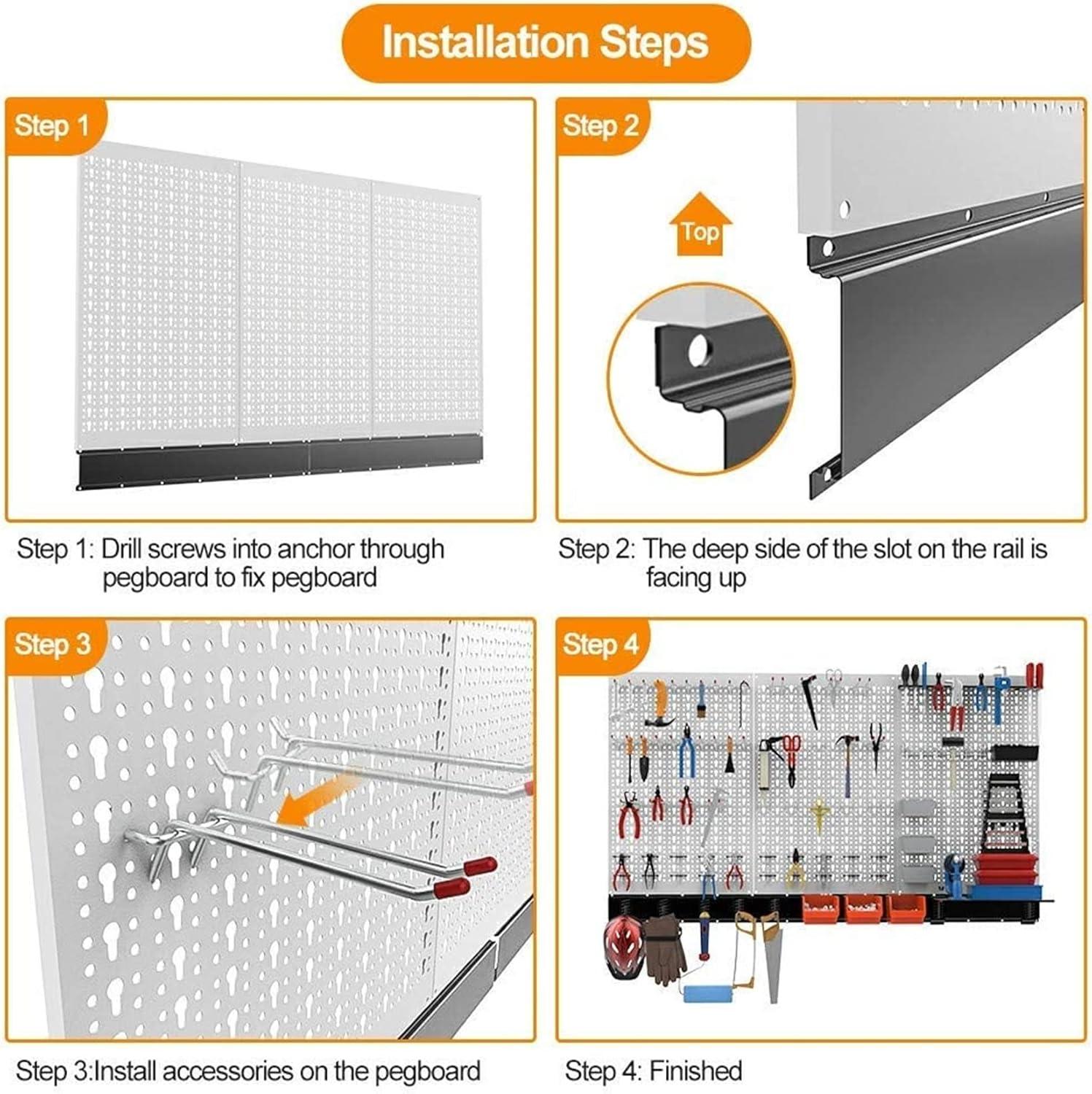 TORACK 109 PCS Pegboard Wall Organizer 4 ft. Garage Metal Pegboard Utility Tool Storage Kit w/Toolboard Hooks & Pegboard Hooks Accessories, Wall Mounted Storage Bins & Shelf(Grey)