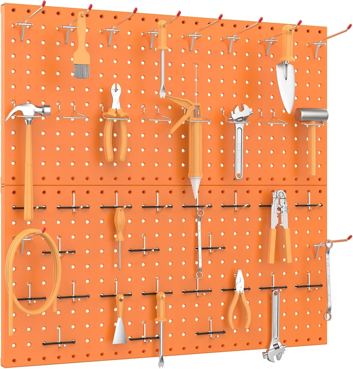 TORACK Metal Pegboard Wall Tool Organizer 24″ x 24″ or 12″ x 48″, 70 PCS Tools Storage Pegboard for Garage Peg Board Tool Organizer Board with Hooks for Workbench(Grey)(Orange)
