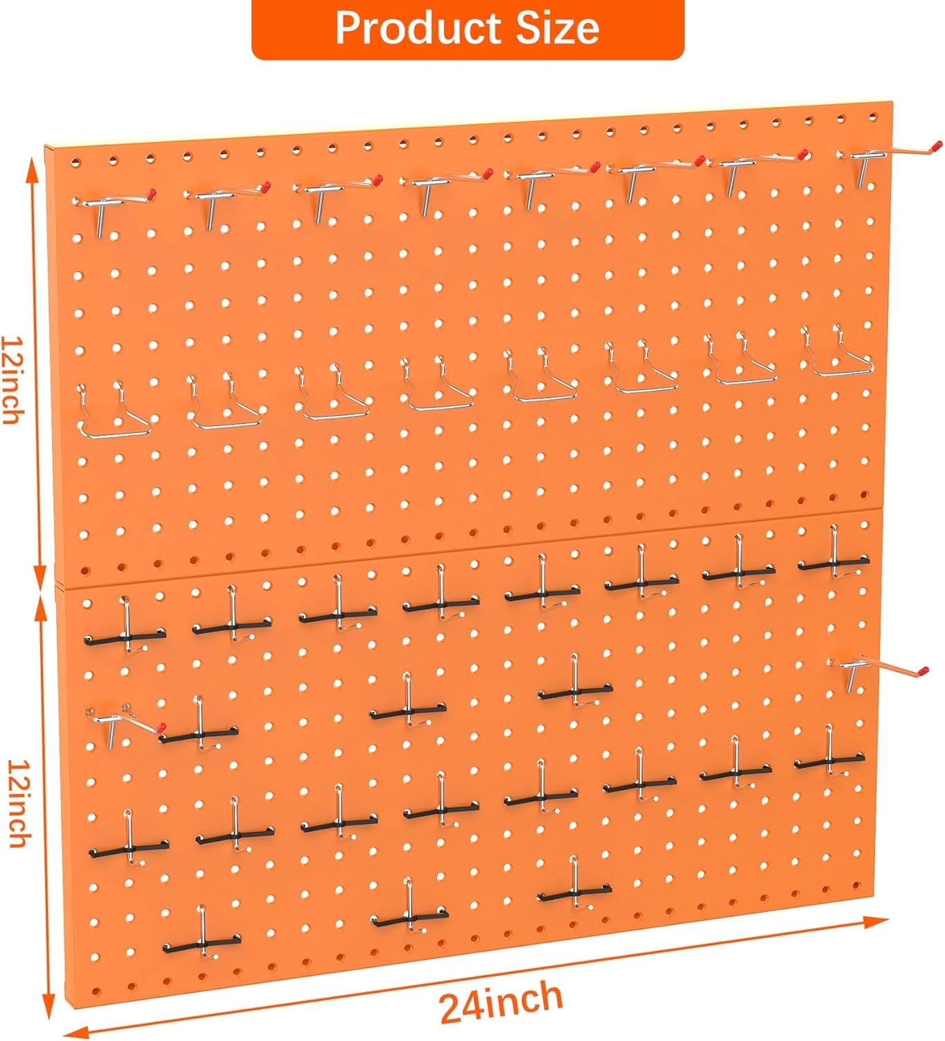 TORACK Metal Pegboard Wall Tool Organizer 24″ x 24″ or 12″ x 48″, 70 PCS Tools Storage Pegboard for Garage Peg Board Tool Organizer Board with Hooks for Workbench(Grey)(Orange)