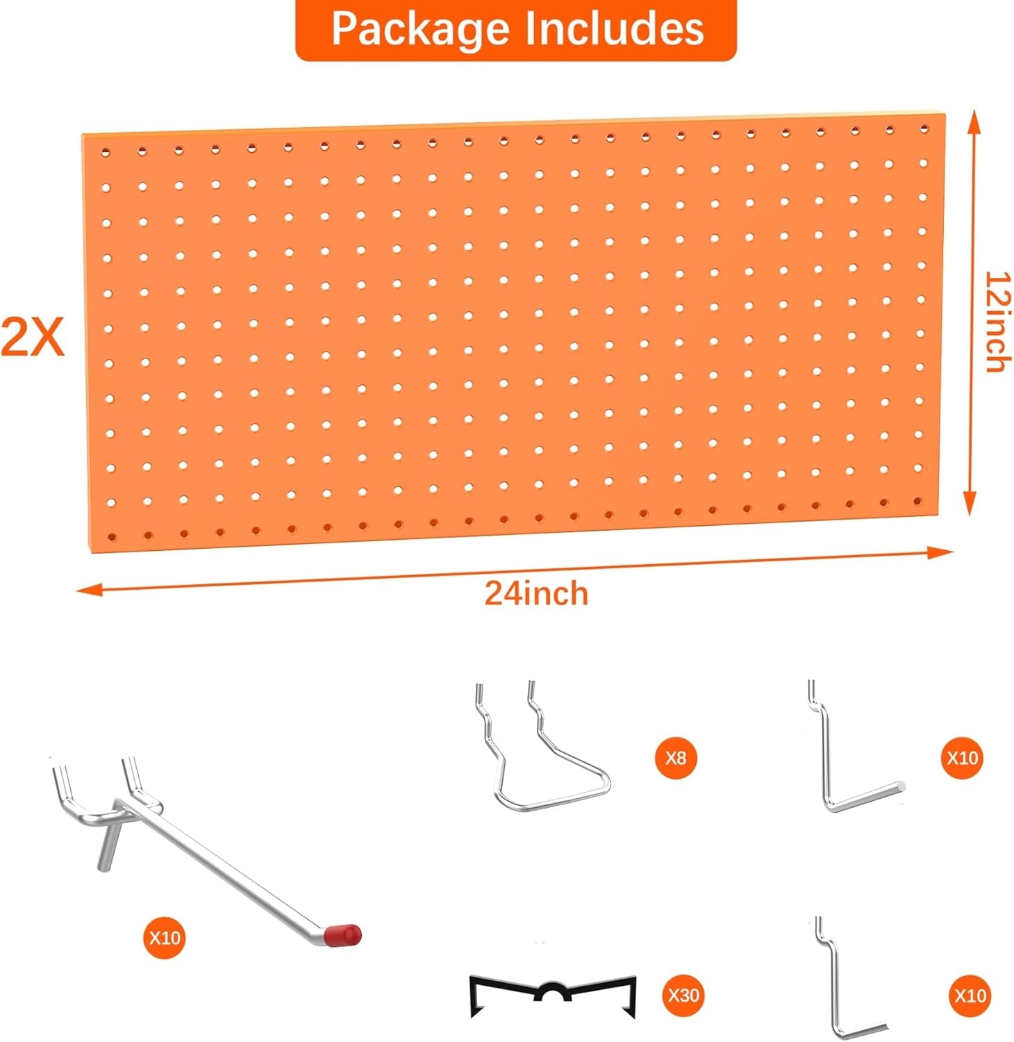 TORACK Metal Pegboard Wall Tool Organizer 24″ x 24″ or 12″ x 48″, 70 PCS Tools Storage Pegboard for Garage Peg Board Tool Organizer Board with Hooks for Workbench(Grey)(Orange)