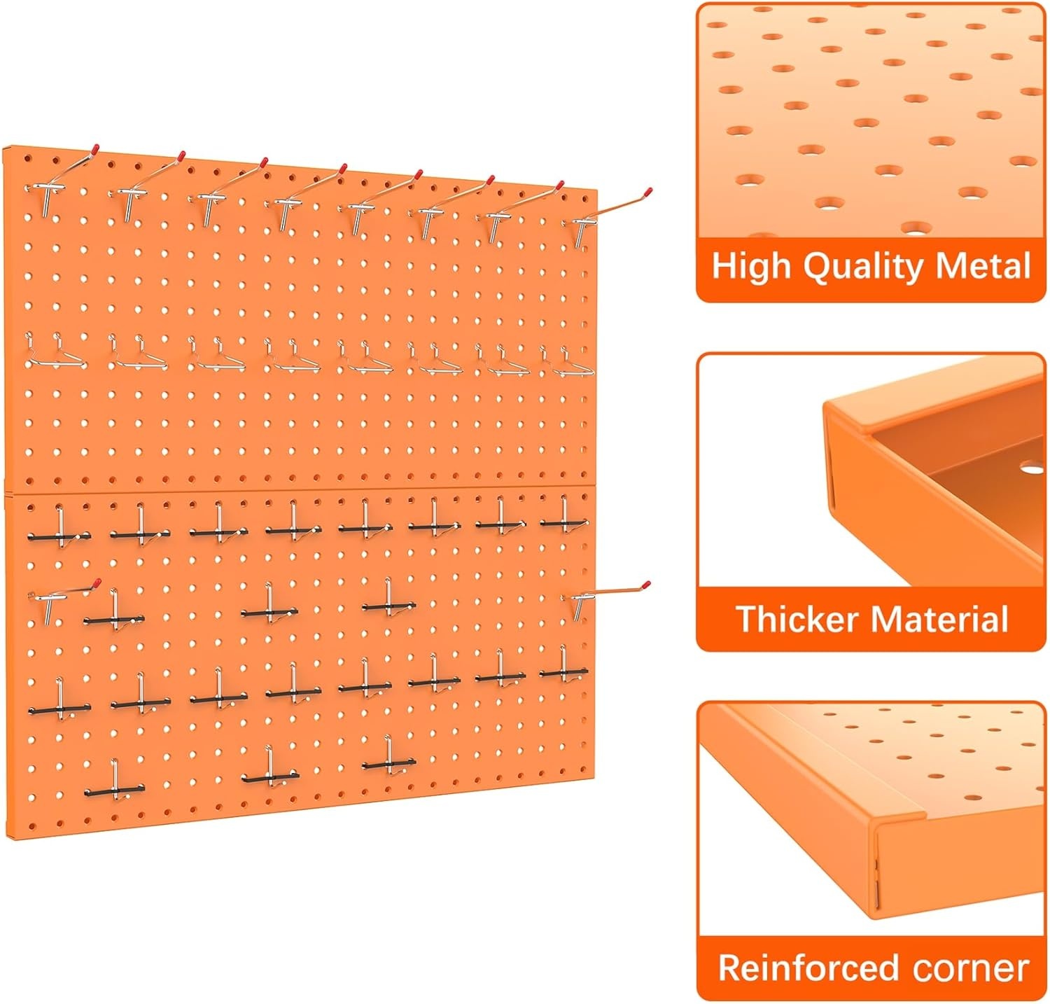 TORACK Metal Pegboard Wall Tool Organizer 24″ x 24″ or 12″ x 48″, 70 PCS Tools Storage Pegboard for Garage Peg Board Tool Organizer Board with Hooks for Workbench(Grey)(Orange)