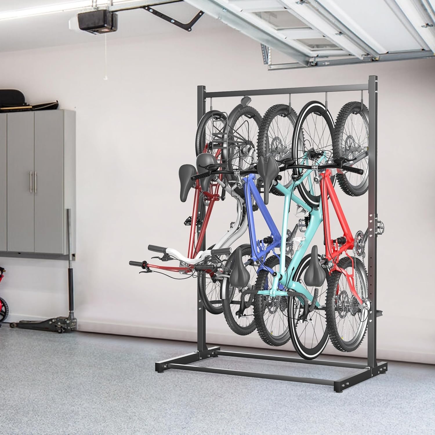 TORACK Freestanding Bike Storage Stand for Garage, Heavy Duty 7 Bikes and 7 Helmets Vertical Bike Storage Stand Floor Bikes Storage Rack(Stand for 5 bikes)