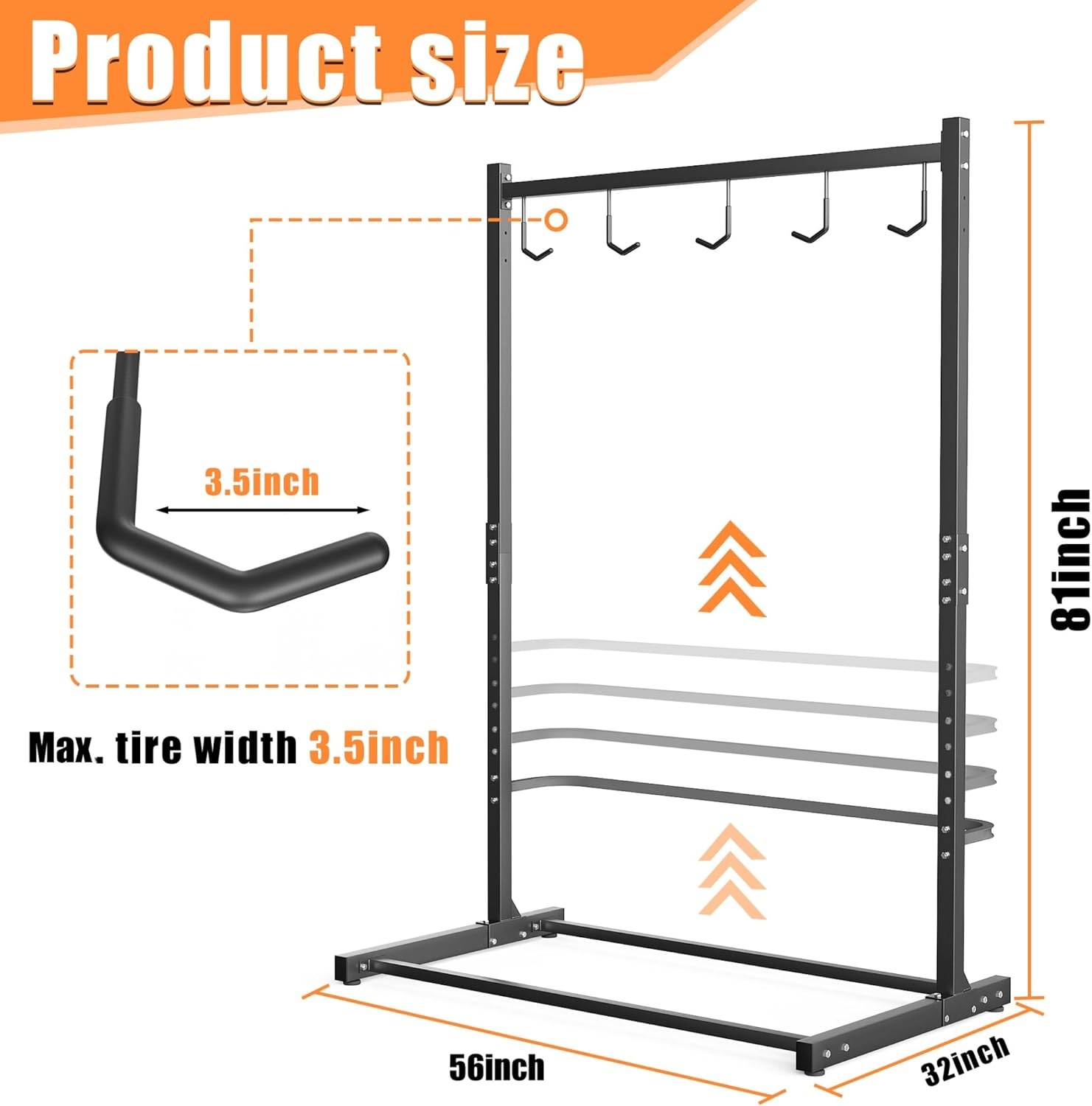 TORACK Freestanding Bike Storage Stand for Garage, Heavy Duty 7 Bikes and 7 Helmets Vertical Bike Storage Stand Floor Bikes Storage Rack(Stand for 5 bikes)