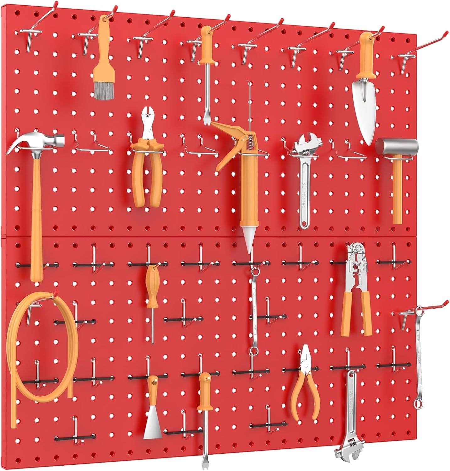 TORACK Metal Pegboard Wall Tool Organizer 24″ x 24″ or 12″ x 48″, 70 PCS Tools Storage Pegboard for Garage Peg Board Tool Organizer Board with Hooks for Workbench(Grey)(Red)