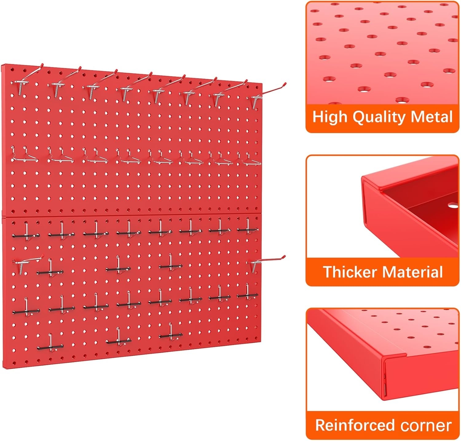 TORACK Metal Pegboard Wall Tool Organizer 24″ x 24″ or 12″ x 48″, 70 PCS Tools Storage Pegboard for Garage Peg Board Tool Organizer Board with Hooks for Workbench(Grey)(Red)