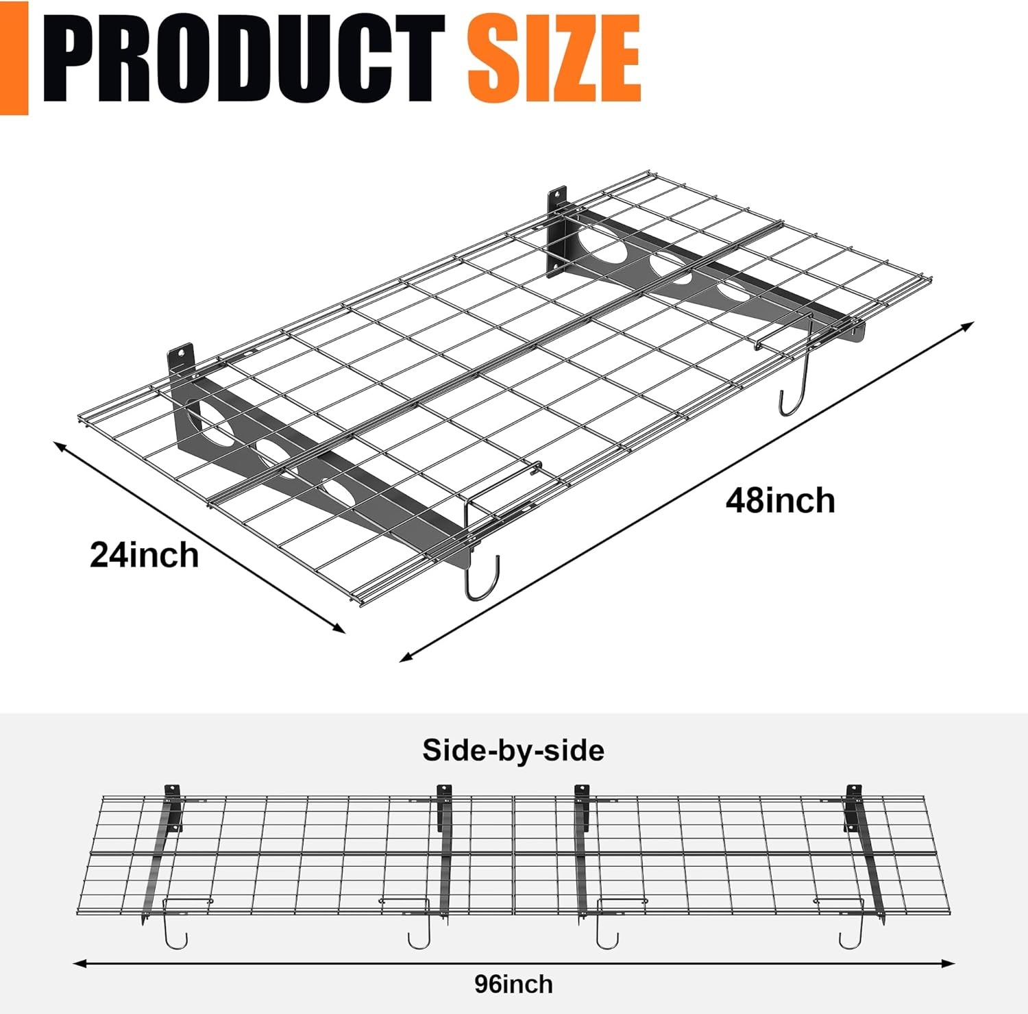 TORACK Garage 24×48 in/2×4 ft Wall Shelves, Heavy Duty Wall Mounted Wire Shelves for Garage Floating Shelf for Wall(Black, Pack of 2)(Black)