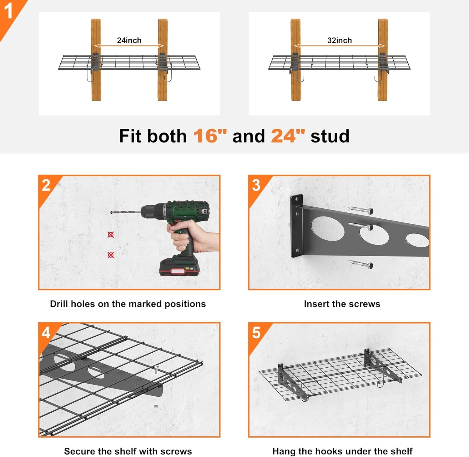 TORACK Garage 24×48 in/2×4 ft Wall Shelves, Heavy Duty Wall Mounted Wire Shelves for Garage Floating Shelf for Wall(Black, Pack of 2)(Black)