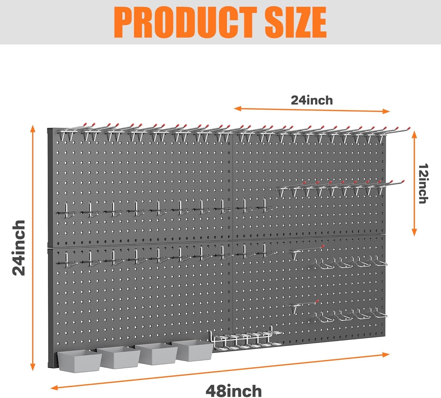TORACK Garage Tools Organizer Boards Kit with Hooks, Modular Wall-Mounted Tool Storage Pegboard for Workbench(Black, 4 Panels with Hooks)(Black)