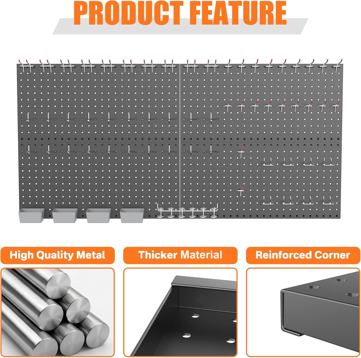 TORACK Garage Tools Organizer Boards Kit with Hooks, Modular Wall-Mounted Tool Storage Pegboard for Workbench(Black, 4 Panels with Hooks)(Black)