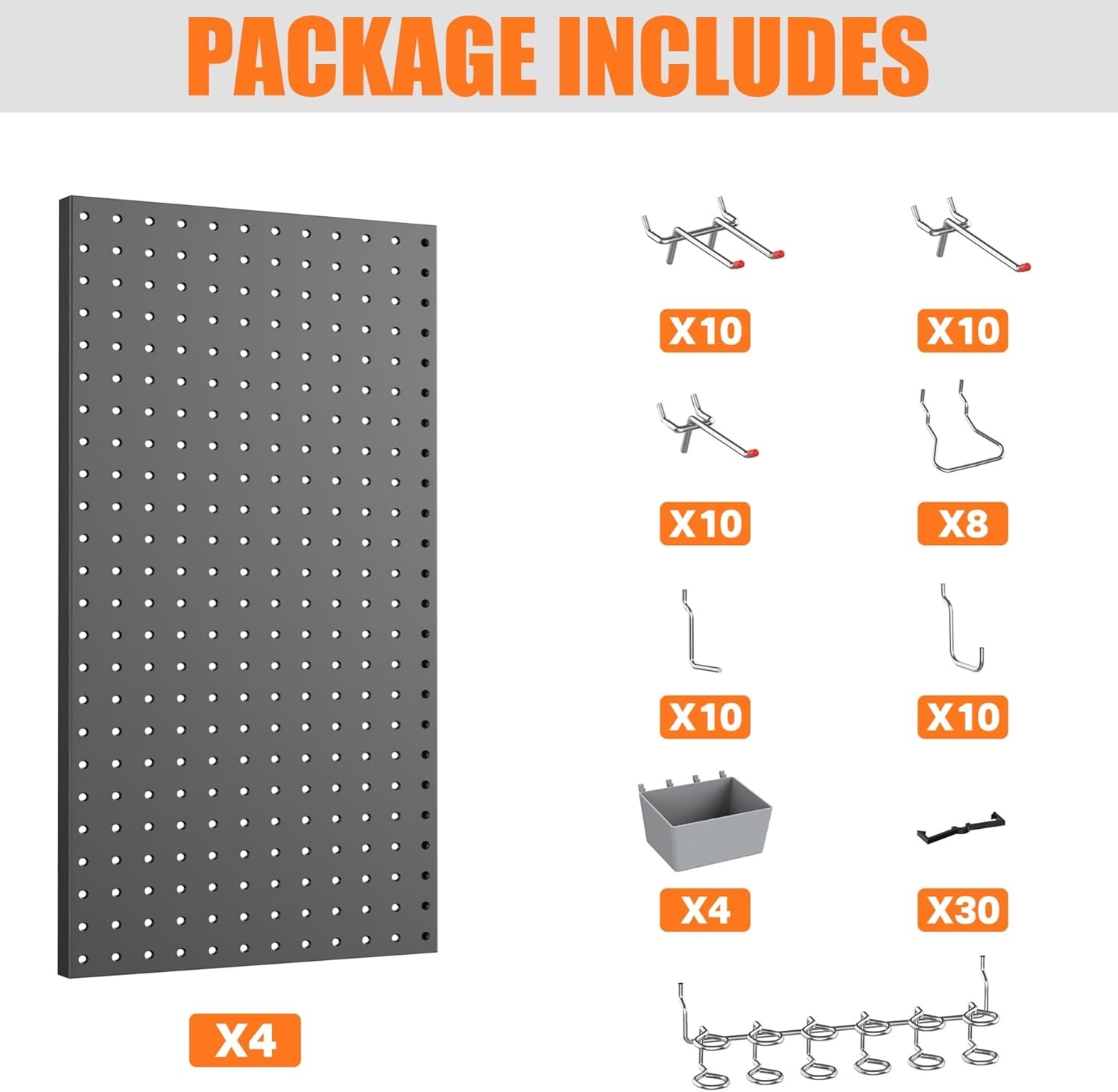 TORACK Garage Tools Organizer Boards Kit with Hooks, Modular Wall-Mounted Tool Storage Pegboard for Workbench(Black, 4 Panels with Hooks)(Black)