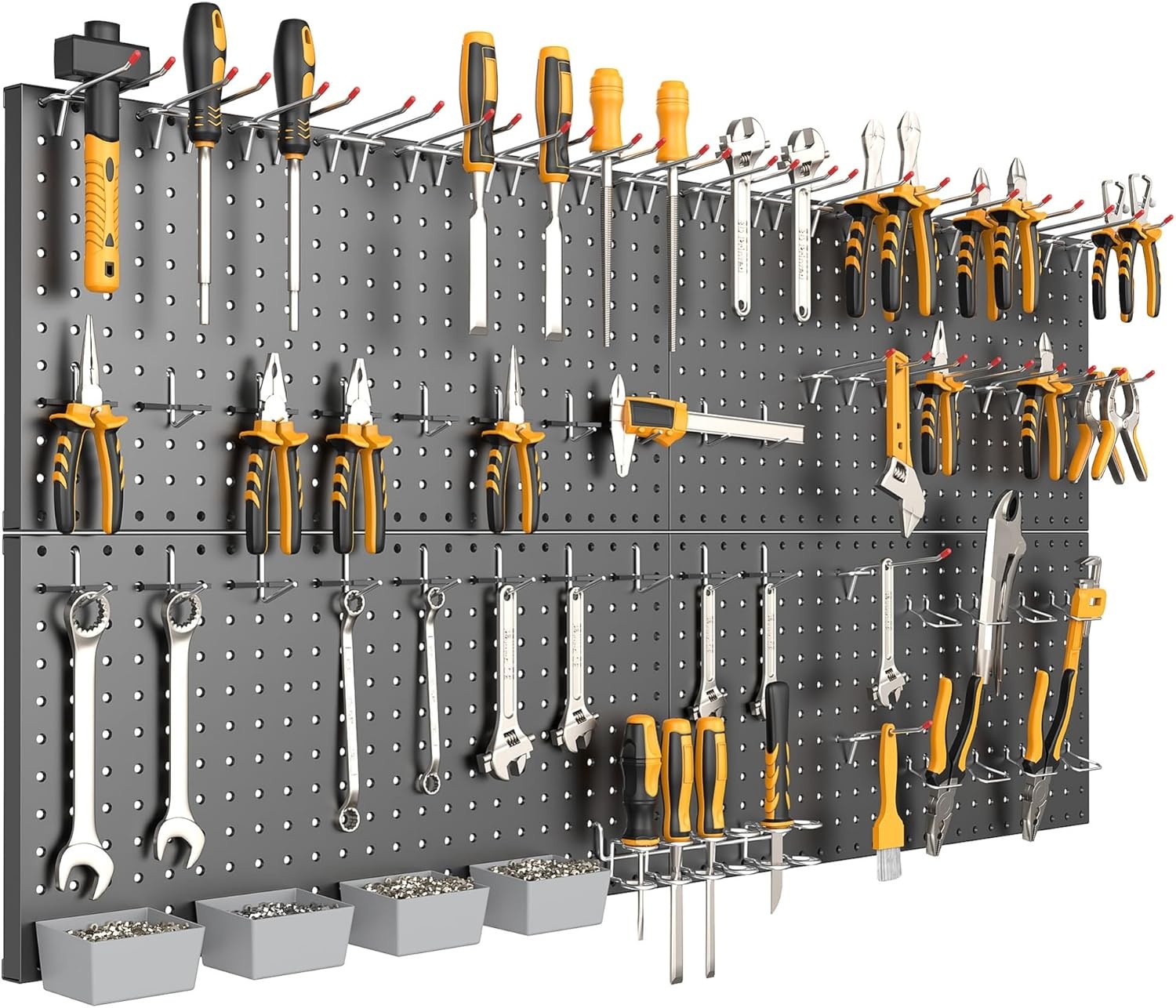 TORACK Garage Tools Organizer Boards Kit with Hooks, Modular Wall-Mounted Tool Storage Pegboard for Workbench(Black, 4 Panels with Hooks)(Black)