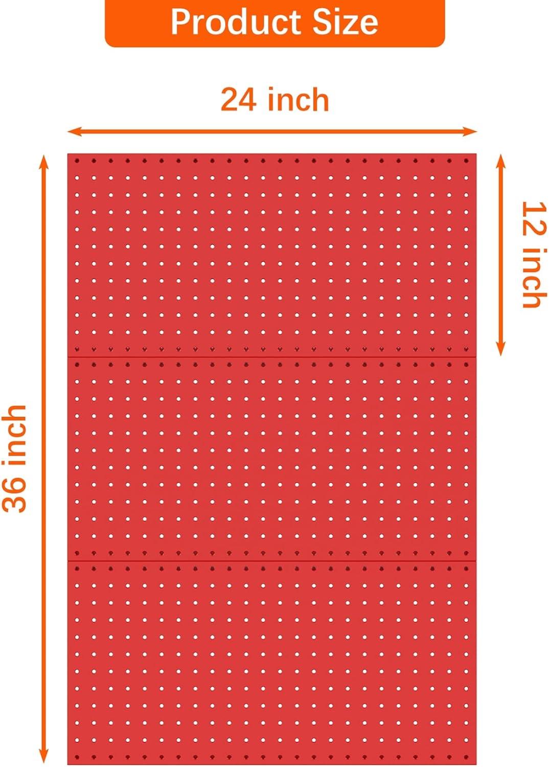 TORACK 3 PCS Metal Pegboard Panels for Wall Garage Utility Tools Storage Pegboard for Workbench, Shop, Modular Peg Board Tool Organizer Boards(Pack of 3, Black)(Red)