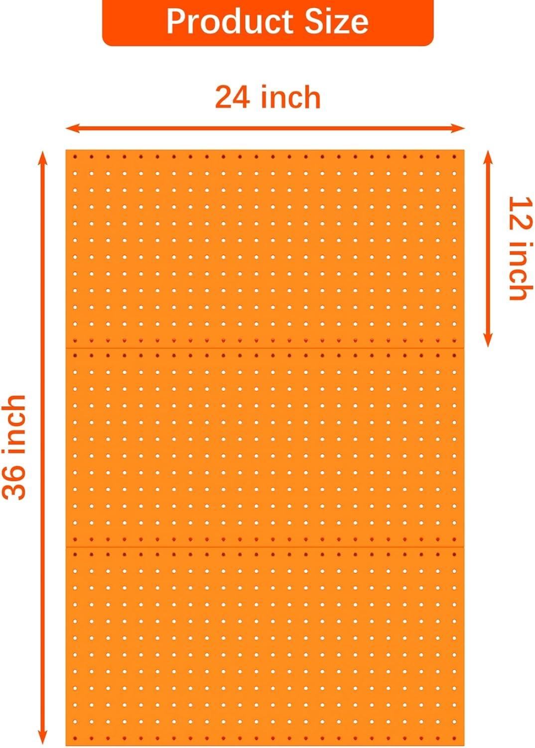 TORACK 3 PCS Metal Pegboard Panels for Wall Garage Utility Tools Storage Pegboard for Workbench, Shop, Modular Peg Board Tool Organizer Boards(Pack of 3, Black)(Orange)