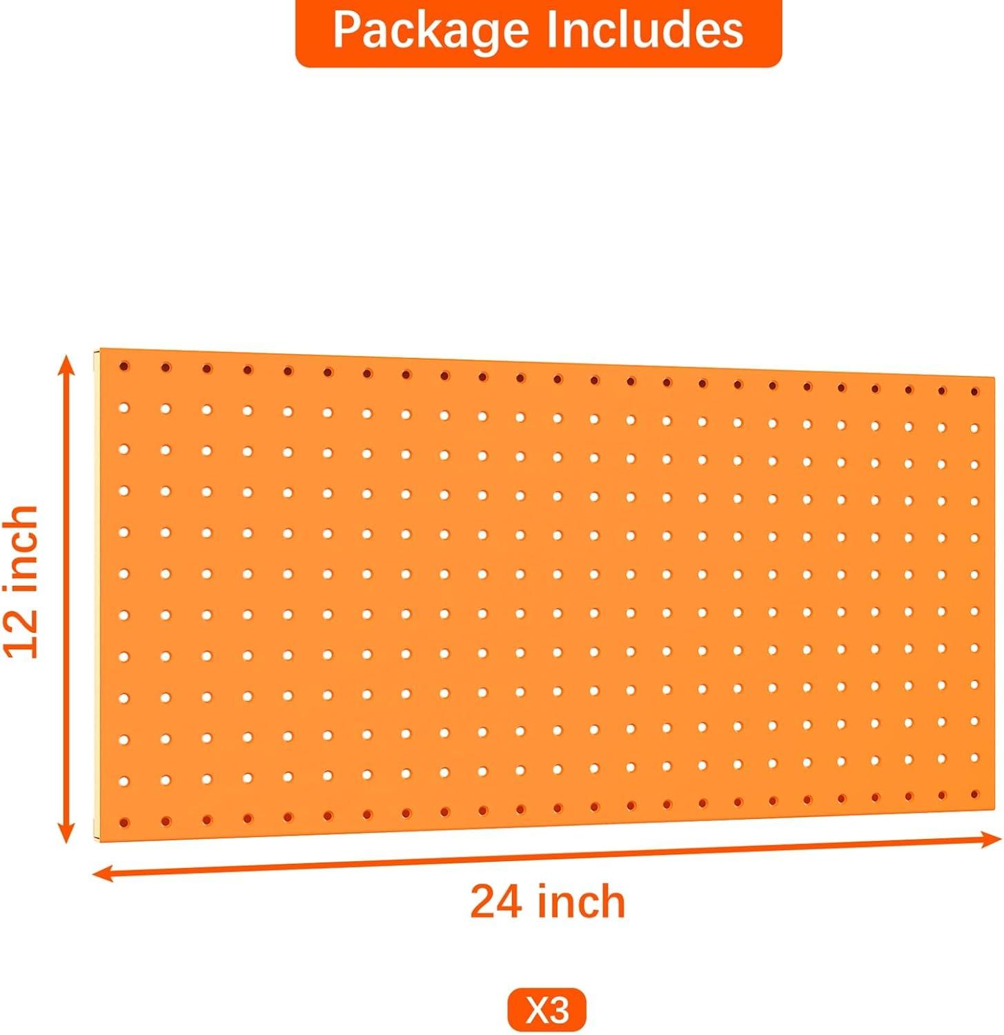 TORACK 3 PCS Metal Pegboard Panels for Wall Garage Utility Tools Storage Pegboard for Workbench, Shop, Modular Peg Board Tool Organizer Boards(Pack of 3, Black)(Orange)
