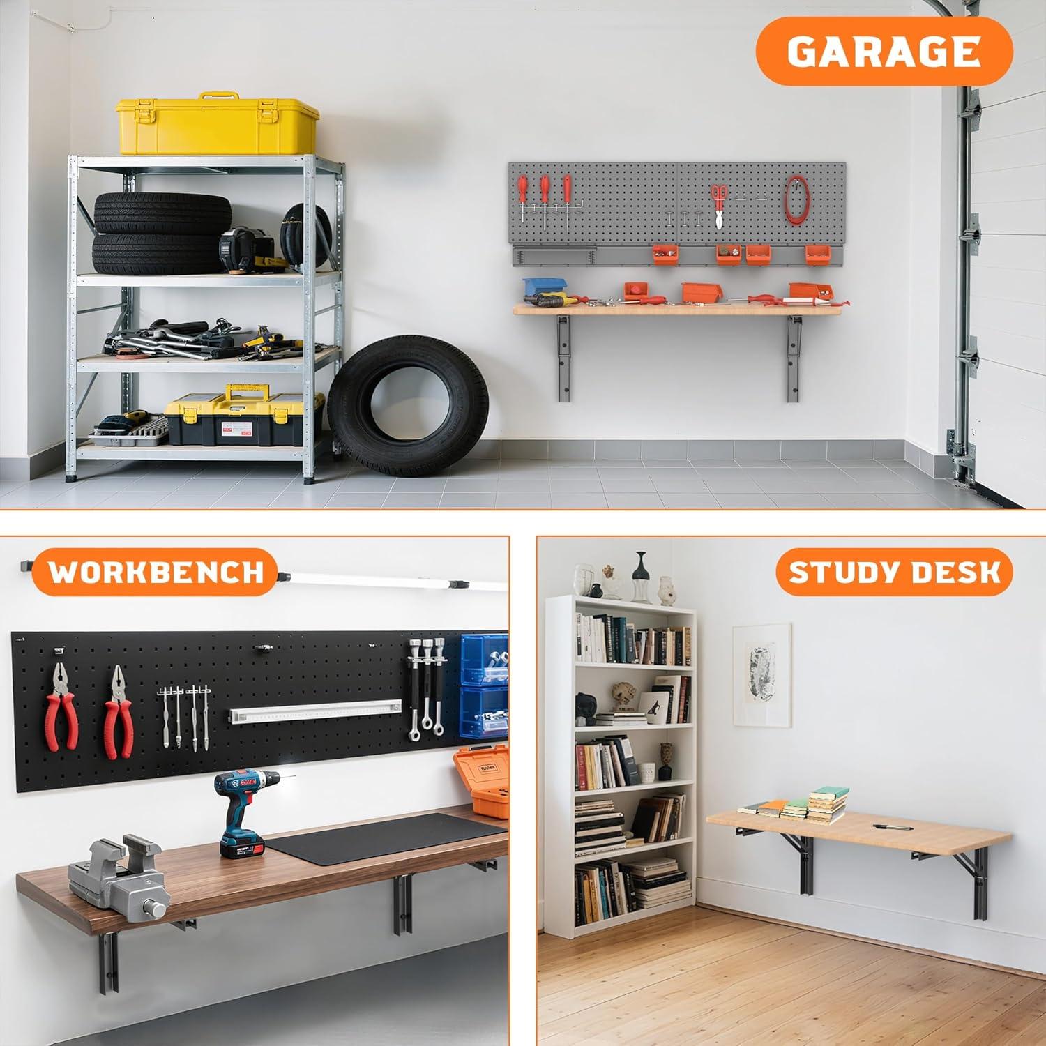 TORACK 24″ Folding Shelf Brackets Heavy Duty Shelf Bracket Wall Mounted Triangle Hinges for Shelves Collapsible Table Brackets Workbench Supports for Garage(1 Pair)(16 Inch)