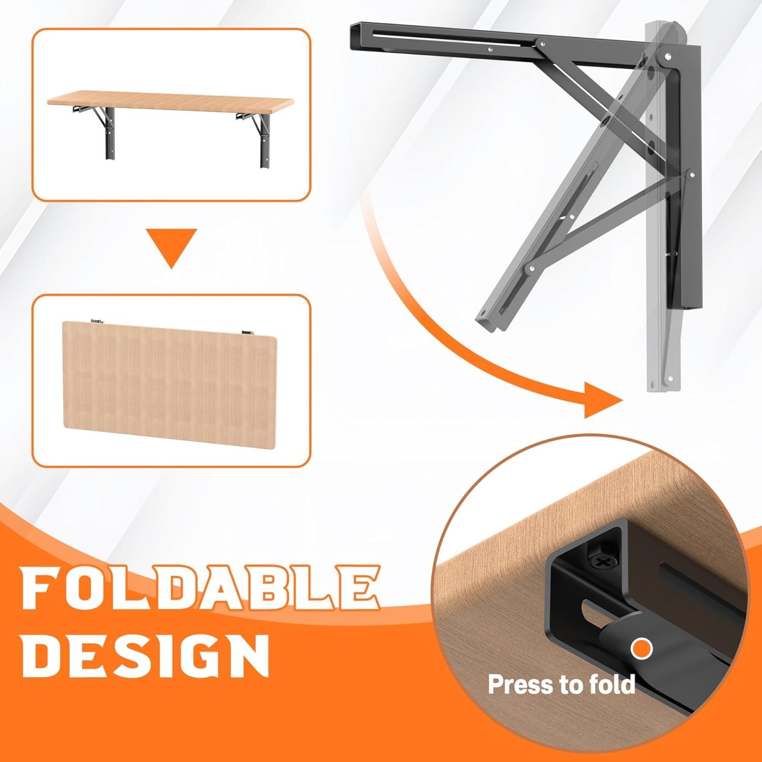TORACK 24″ Folding Shelf Brackets Heavy Duty Shelf Bracket Wall Mounted Triangle Hinges for Shelves Collapsible Table Brackets Workbench Supports for Garage(1 Pair)(16 Inch)
