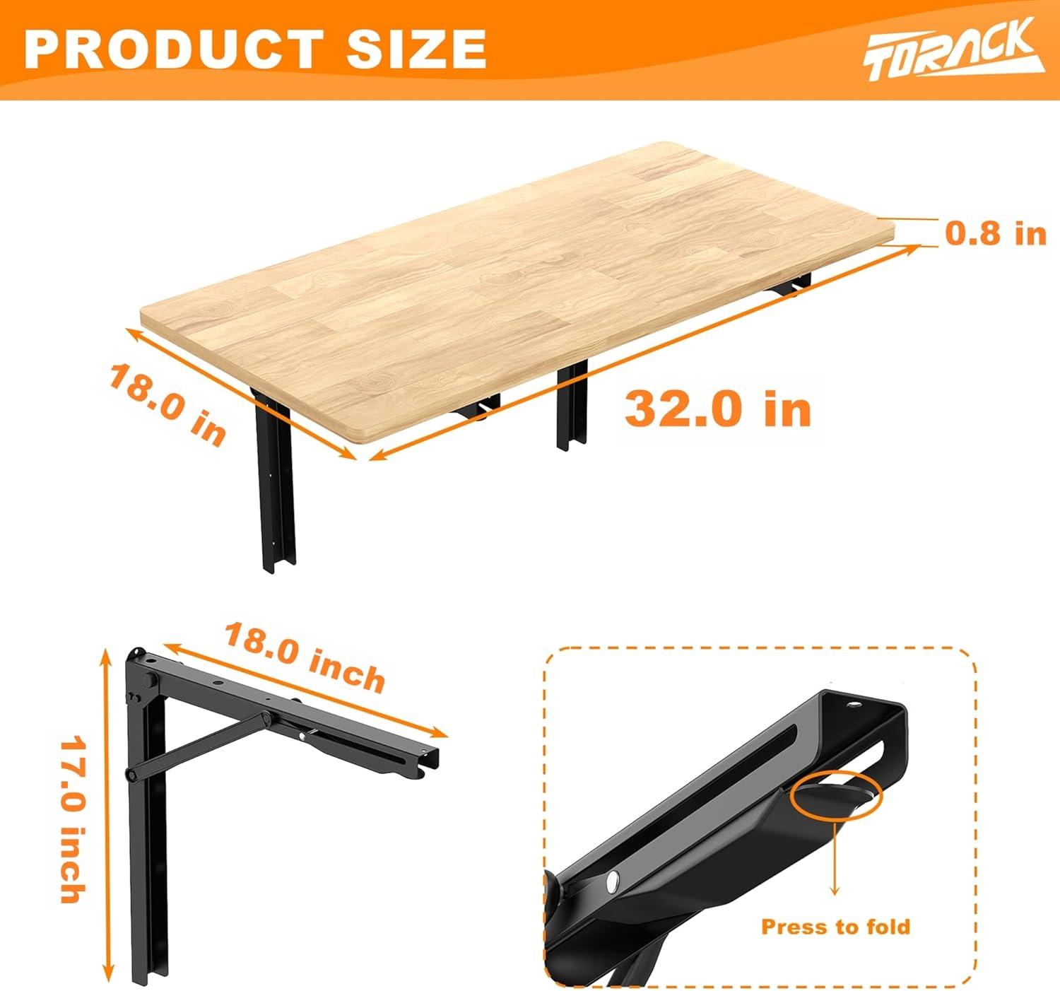 TORACK Heavy Duty Wall Mounted Folding Workbench, Space-Saving Collapsible Wall Table/Desk for Garage Workshop, Holds Up to 550 lbs(Board Size: 47.25 x 22.75 in)(32×18 inch)