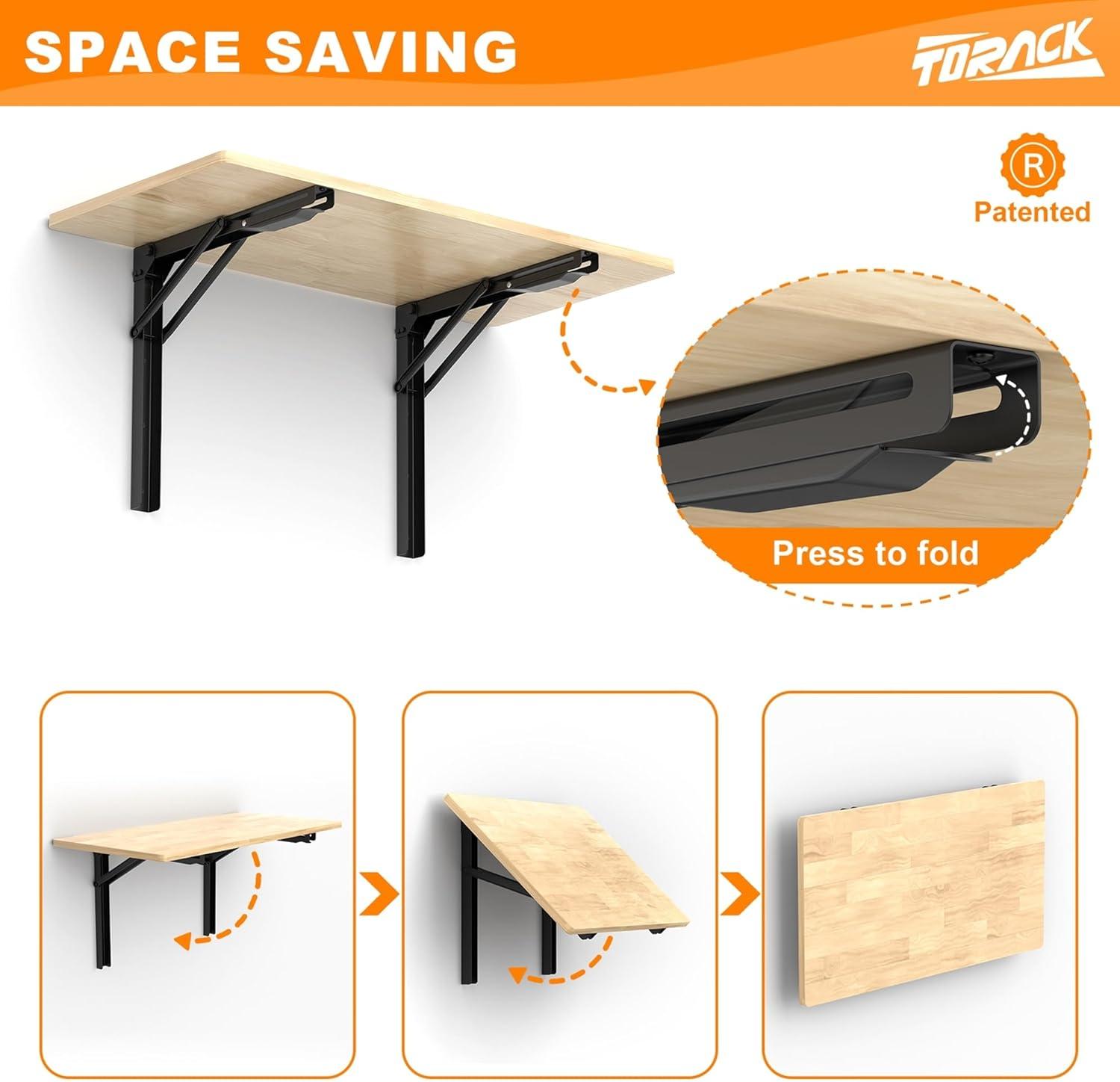 TORACK Heavy Duty Wall Mounted Folding Workbench, Space-Saving Collapsible Wall Table/Desk for Garage Workshop, Holds Up to 550 lbs(Board Size: 47.25 x 22.75 in)(32×18 inch)
