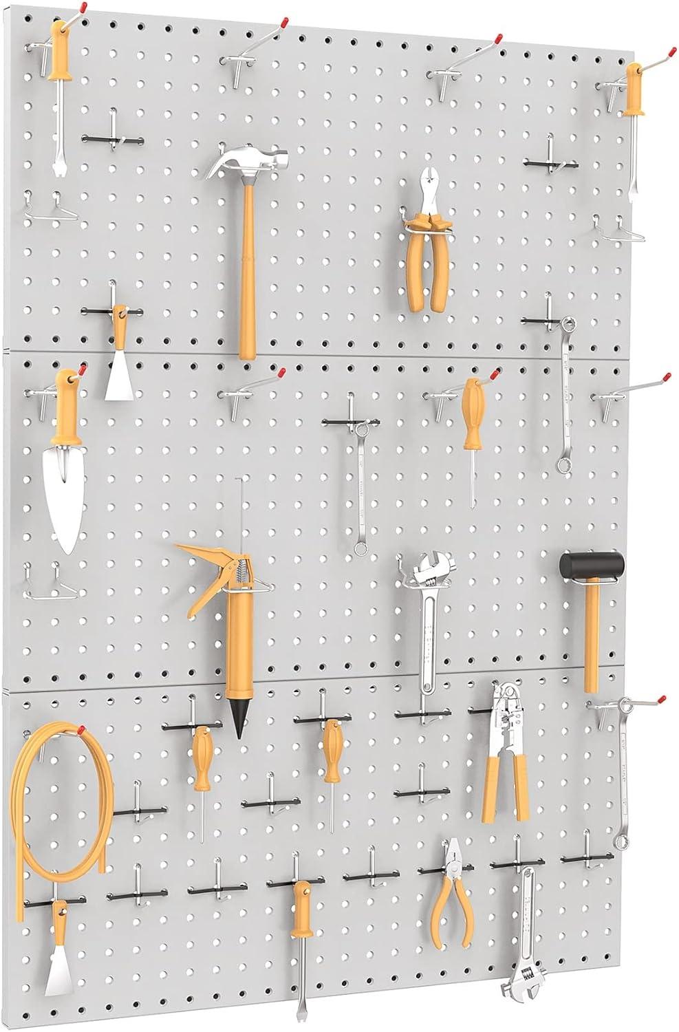 TORACK 3 PCS Metal Pegboard Panels for Wall Garage Utility Tools Storage Pegboard for Workbench, Shop, Modular Peg Board Tool Organizer Boards(Pack of 3, Black)(Gray)