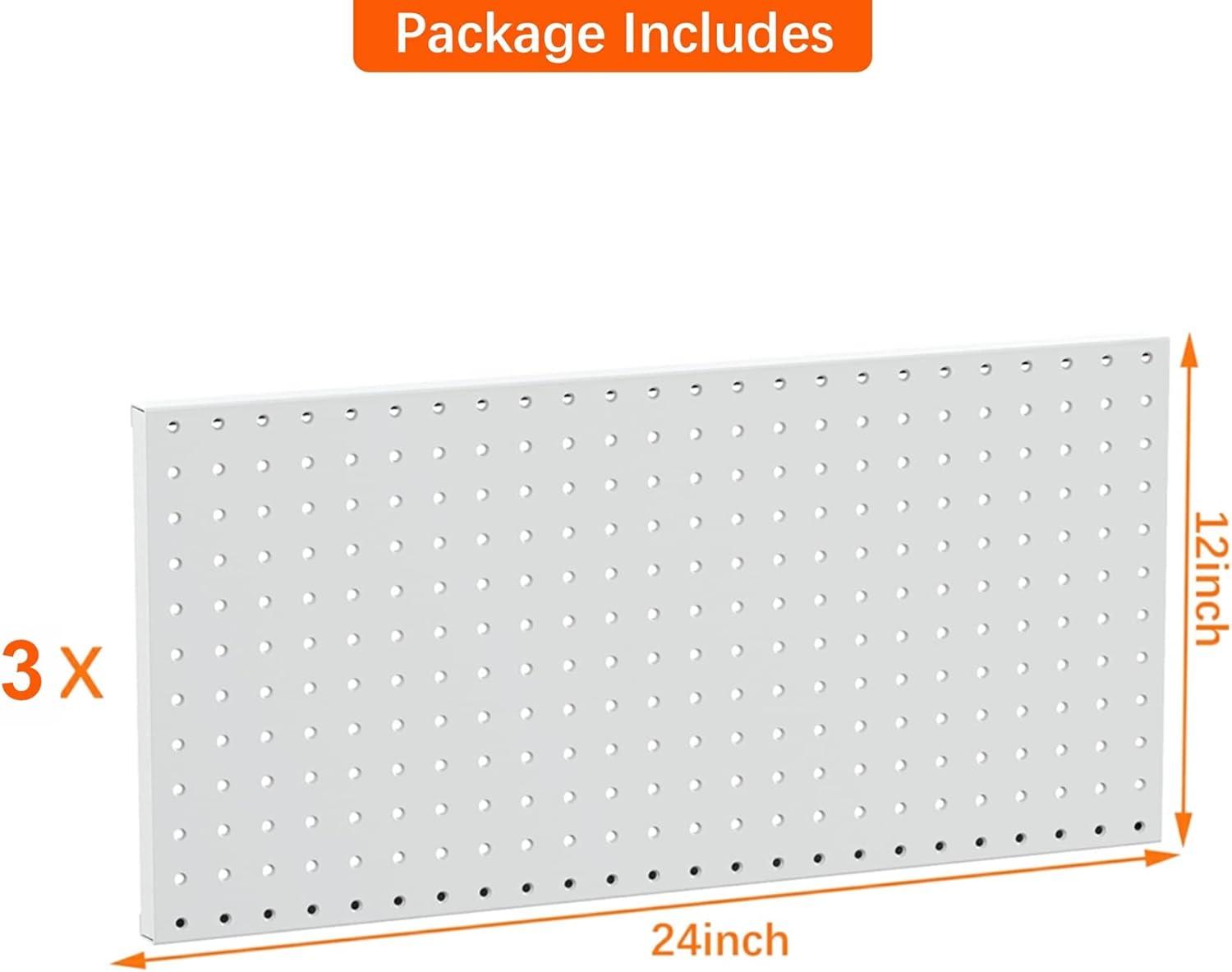TORACK 3 PCS Metal Pegboard Panels for Wall Garage Utility Tools Storage Pegboard for Workbench, Shop, Modular Peg Board Tool Organizer Boards(Pack of 3, Black)(Gray)