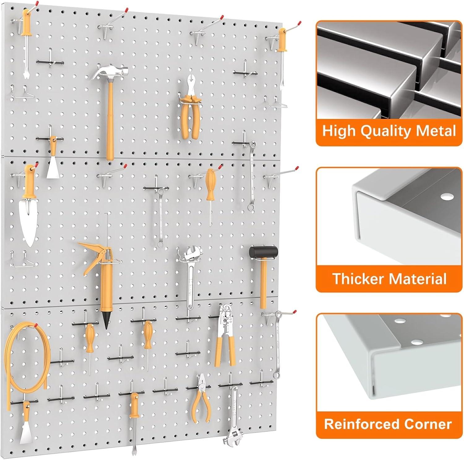 TORACK 3 PCS Metal Pegboard Panels for Wall Garage Utility Tools Storage Pegboard for Workbench, Shop, Modular Peg Board Tool Organizer Boards(Pack of 3, Black)(Gray)