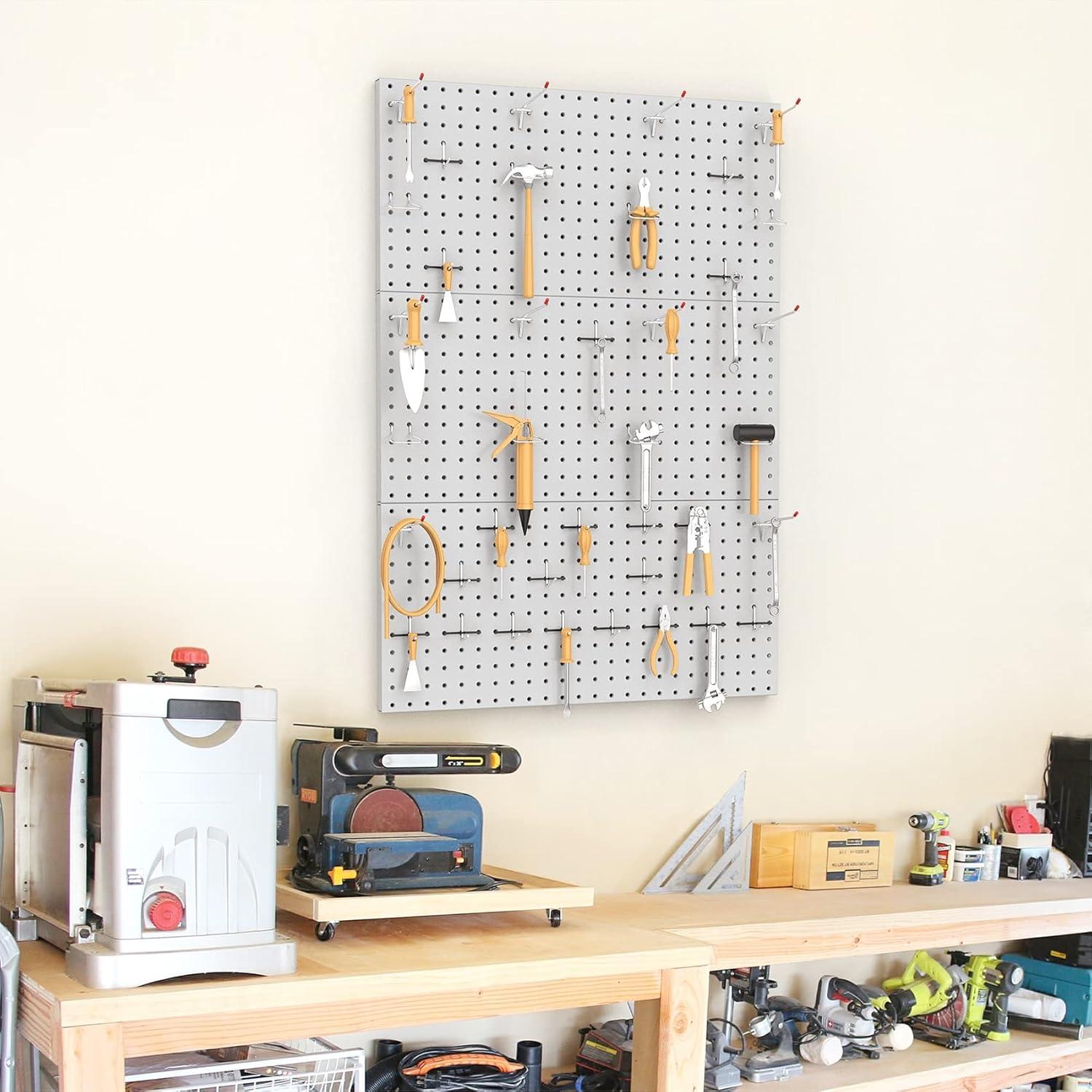 TORACK 3 PCS Metal Pegboard Panels for Wall Garage Utility Tools Storage Pegboard for Workbench, Shop, Modular Peg Board Tool Organizer Boards(Pack of 3, Black)(Gray)
