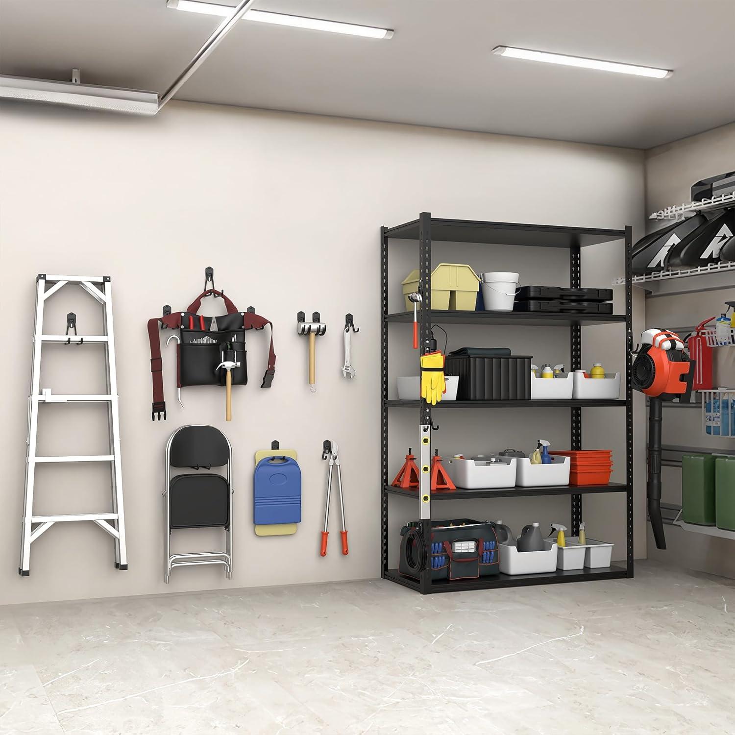 TORACK 15 PCS Garage Storage System Hooks, Shelving Hooks for Keyhole Shelving Units Wall Mount Utility Hooks for Tools, Ladders, Cords, Folding Chairs, Shovels and Rakes(Black)(Black)