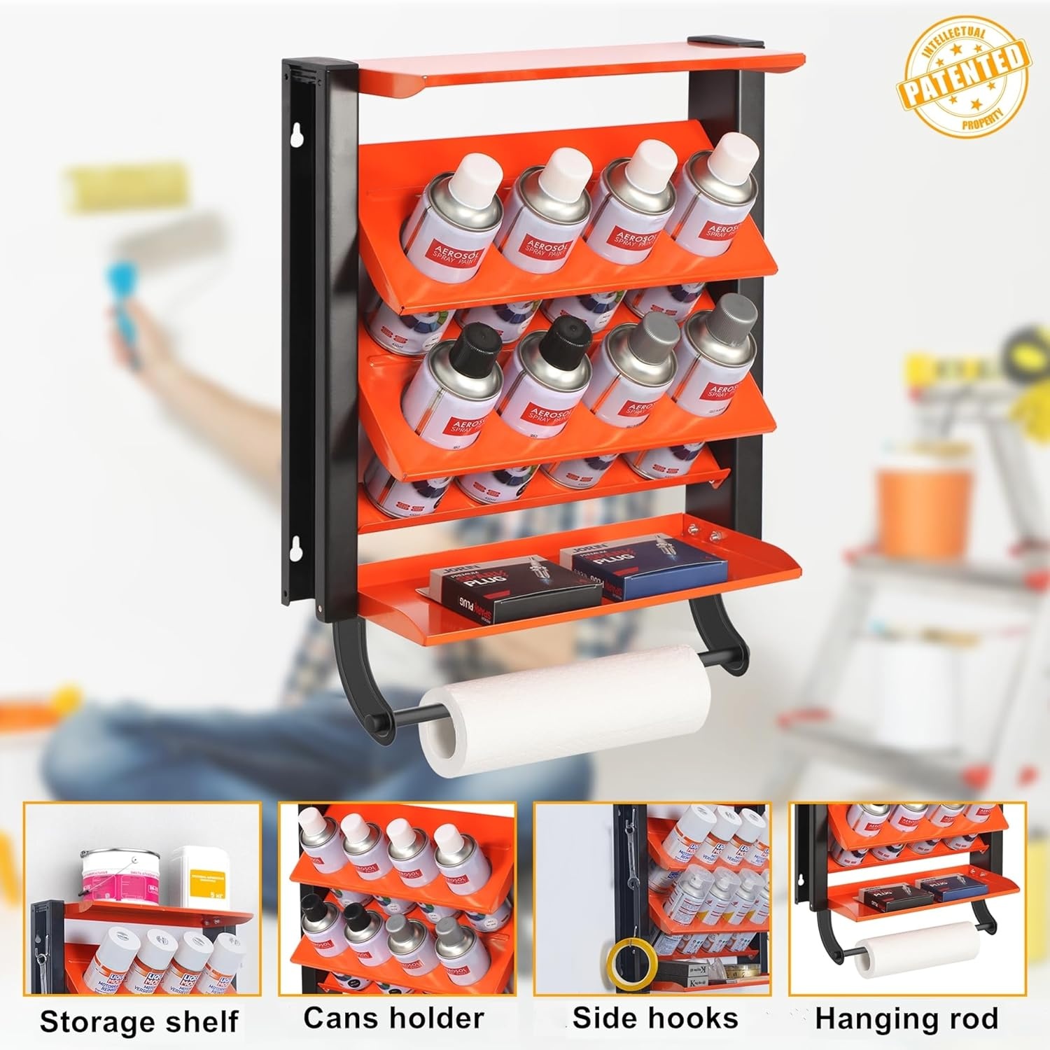 TORACK Spray Paint Can Holder Wall Mount, Heavy Duty Metal Spray Can Holder for Garage, Paint Can Storage Rack for Shop, Holds Up to 100 lbs(Holds 8 cans)
