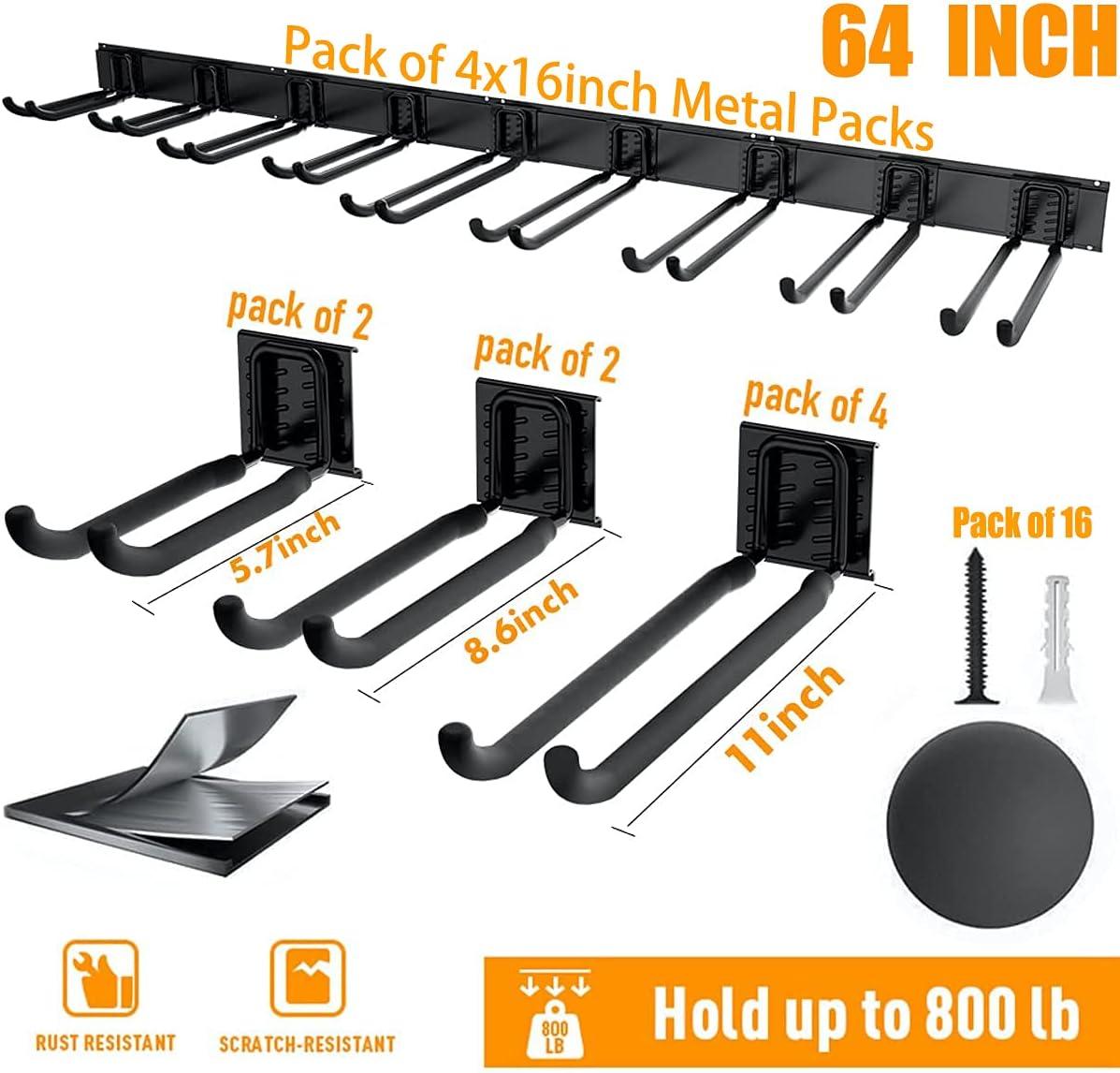 TORACK Garage Storage Organizer Systems, Wall Mount Overhead shelving, 48 inch Heavy Duty Steel Tool Racks, 6-Pack 12 Double Hooks, 48 inch by 7 inch Floating Shelves, up to 1200Ibs(Metal Rack)