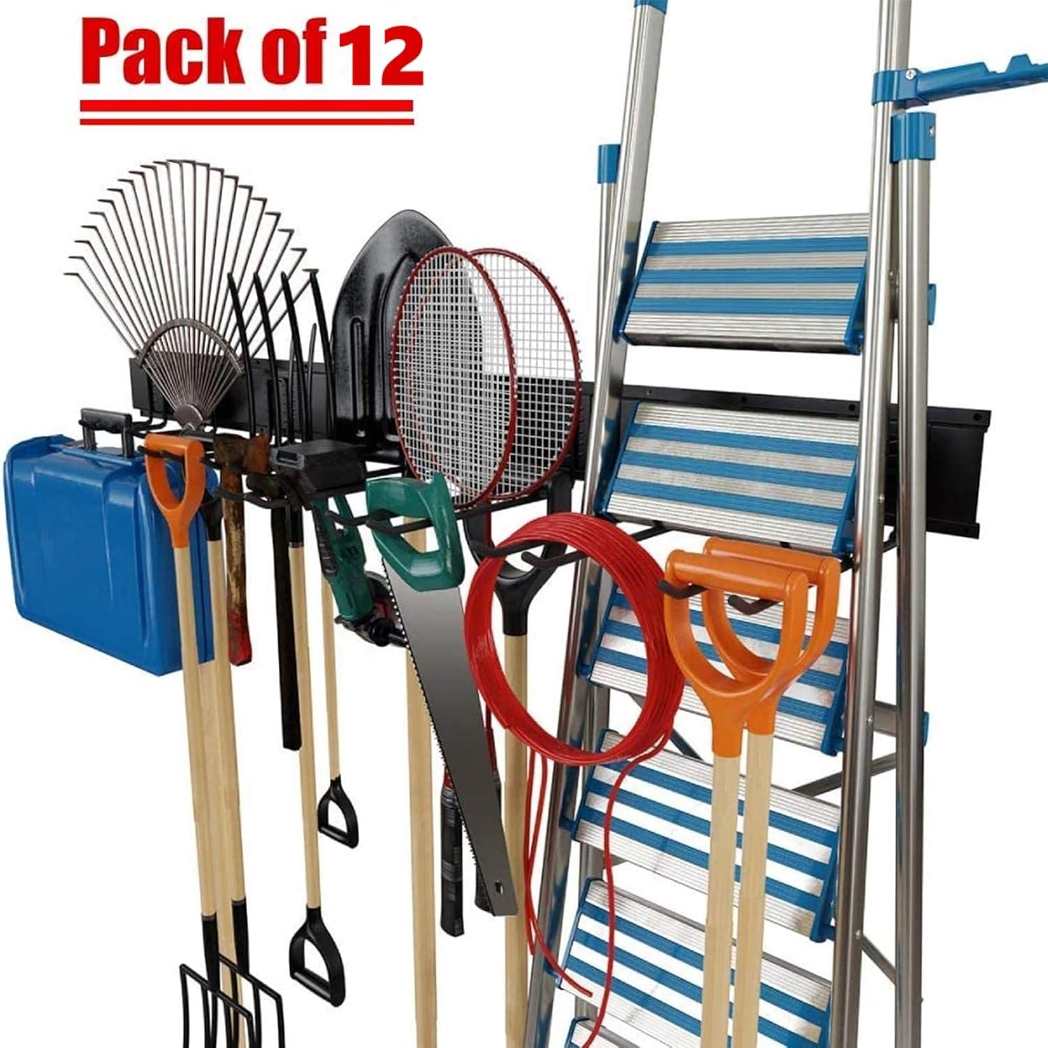 TORACK Garage Storage Organizer Systems, Wall Mount Overhead shelving, 48 inch Heavy Duty Steel Tool Racks, 6-Pack 12 Double Hooks, 48 inch by 7 inch Floating Shelves, up to 1200Ibs(Metal Rack)