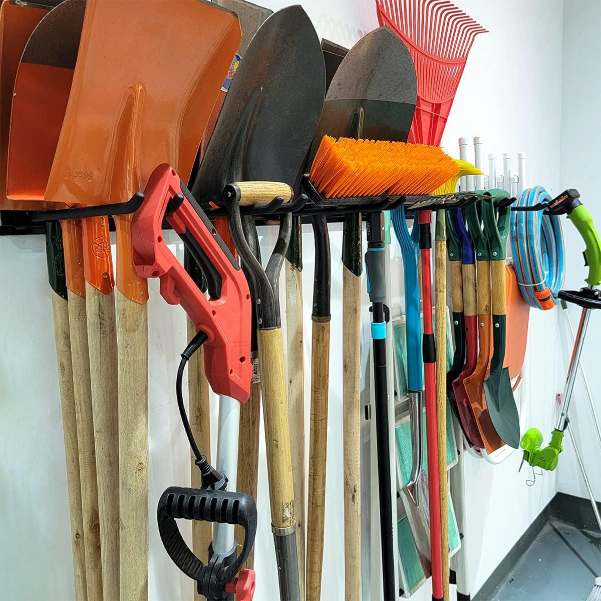 TORACK Garage Storage Organizer Systems, Wall Mount Overhead shelving, 48 inch Heavy Duty Steel Tool Racks, 6-Pack 12 Double Hooks, 48 inch by 7 inch Floating Shelves, up to 1200Ibs(Metal Rack)