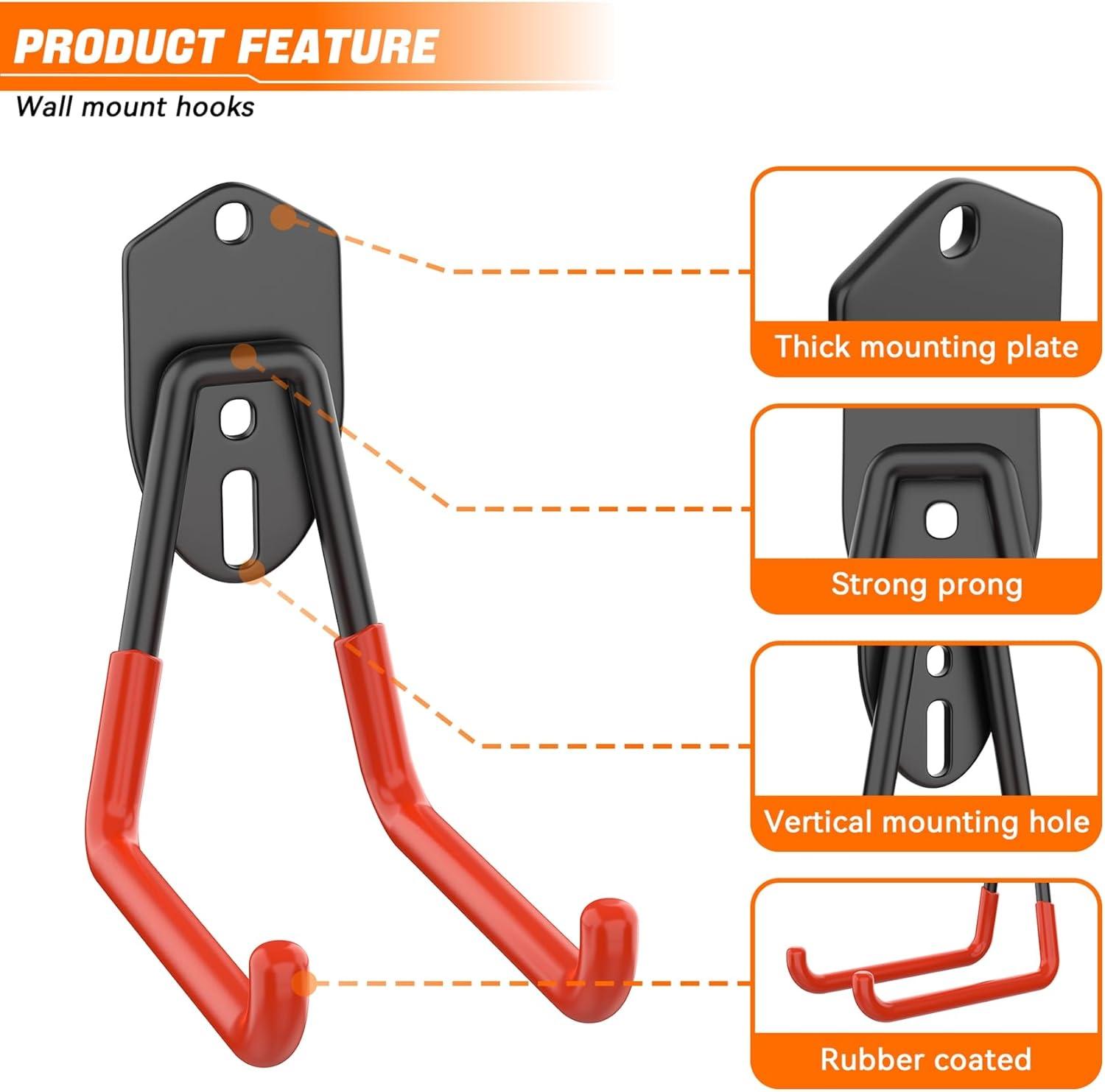 TORACK 15 PCS Garage Storage System Hooks, Shelving Hooks for Keyhole Shelving Units Wall Mount Utility Hooks for Tools, Ladders, Cords, Folding Chairs, Shovels and Rakes(Black)(Orange-Black)