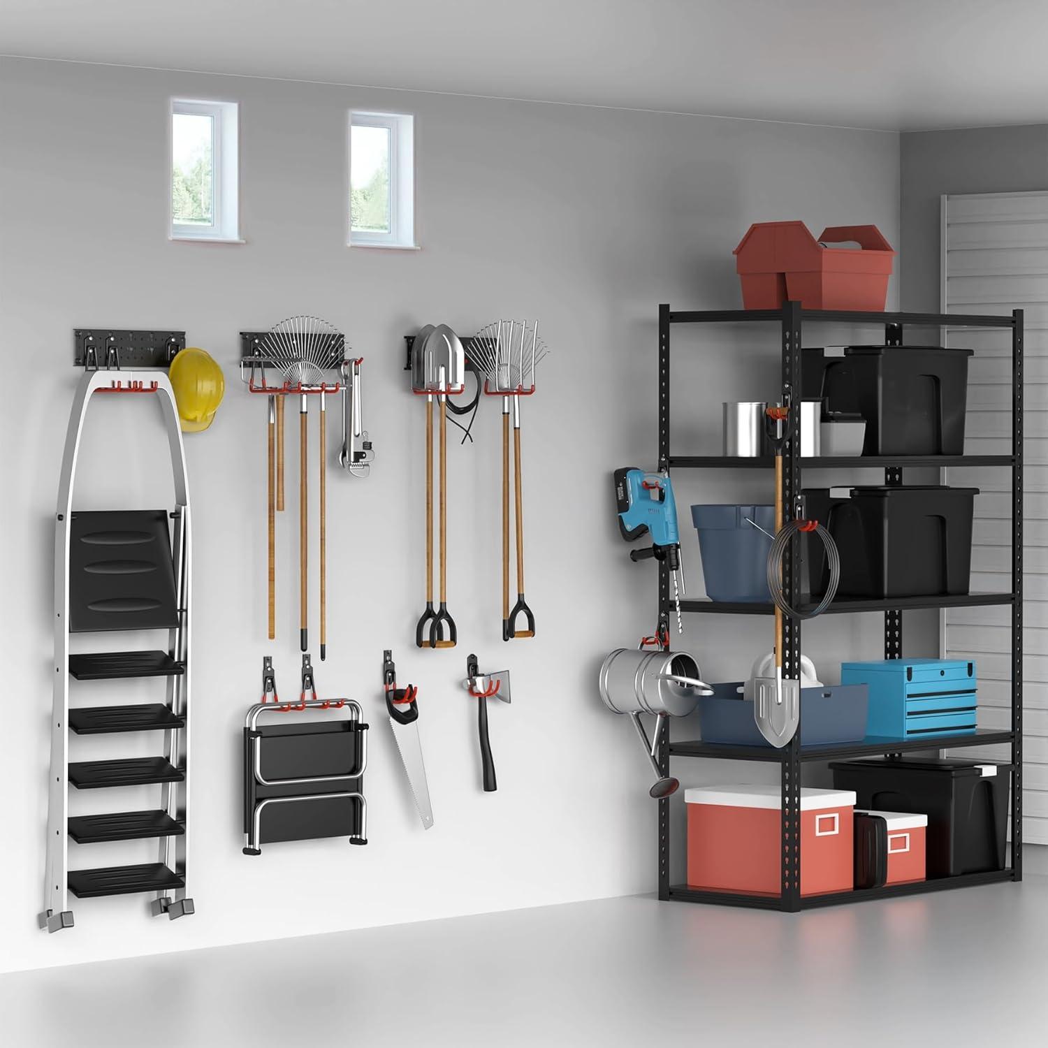 TORACK 15 PCS Garage Storage System Hooks, Shelving Hooks for Keyhole Shelving Units Wall Mount Utility Hooks for Tools, Ladders, Cords, Folding Chairs, Shovels and Rakes(Black)(Orange-Black)
