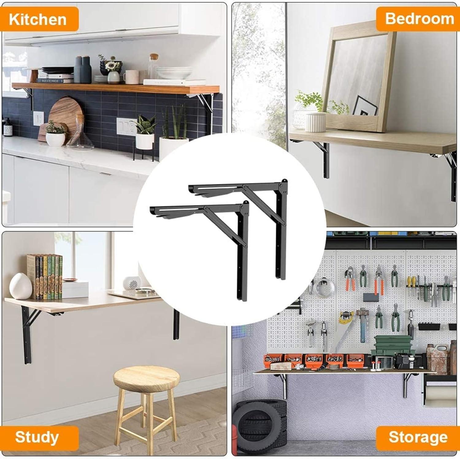 TORACK 24″ Folding Shelf Brackets Heavy Duty Shelf Bracket Wall Mounted Triangle Hinges for Shelves Collapsible Table Brackets Workbench Supports for Garage(1 Pair)(24 Inch)