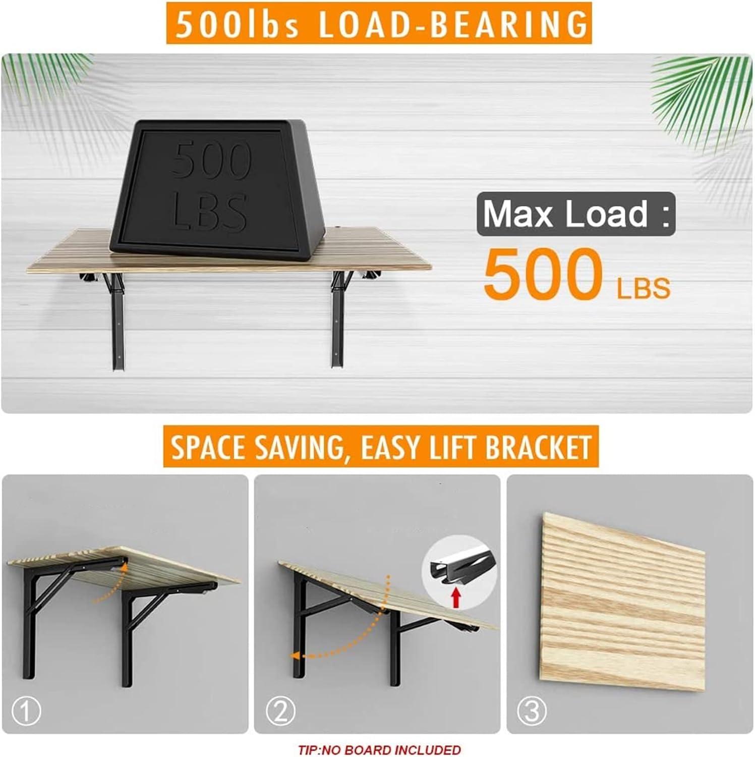 TORACK 24″ Folding Shelf Brackets Heavy Duty Shelf Bracket Wall Mounted Triangle Hinges for Shelves Collapsible Table Brackets Workbench Supports for Garage(1 Pair)(24 Inch)