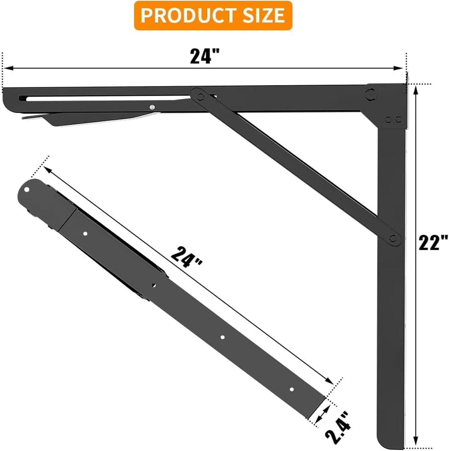 TORACK 24″ Folding Shelf Brackets Heavy Duty Shelf Bracket Wall Mounted Triangle Hinges for Shelves Collapsible Table Brackets Workbench Supports for Garage(1 Pair)(24 Inch)