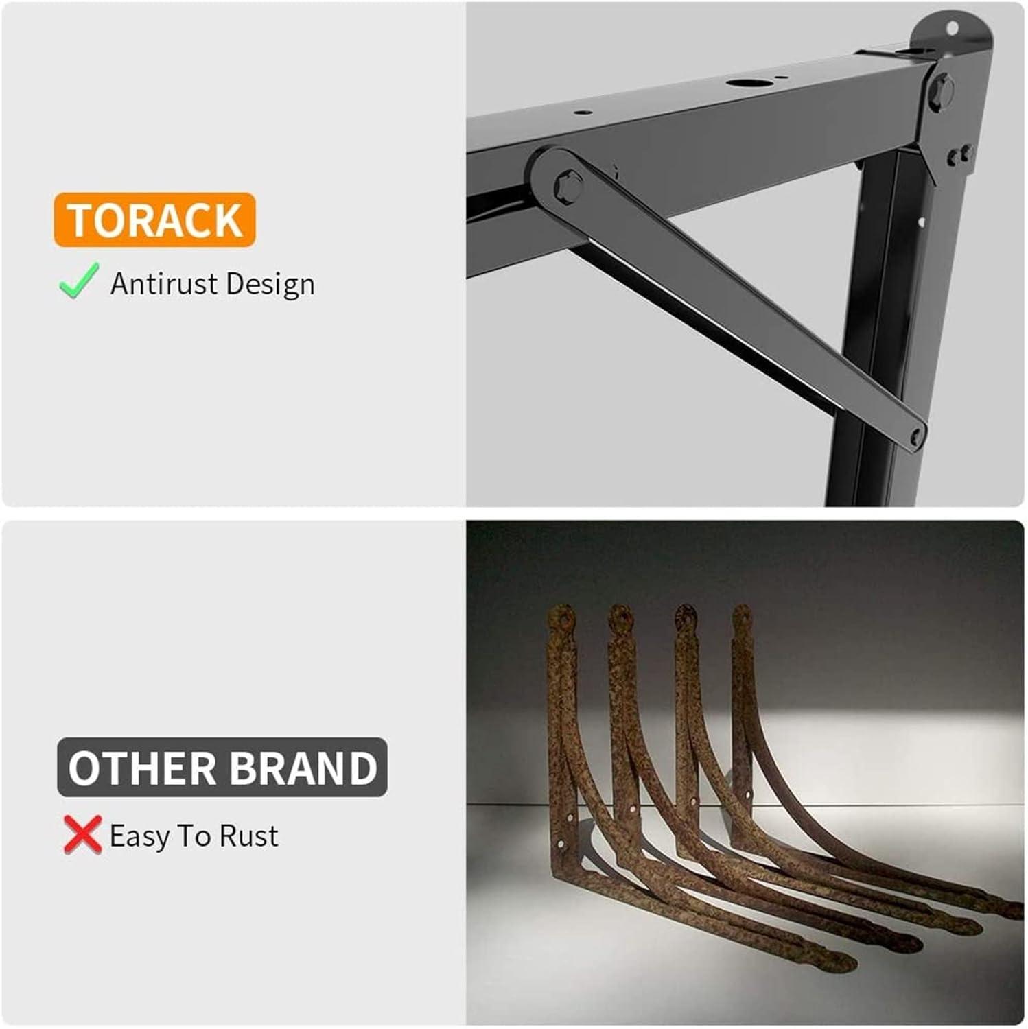 TORACK 24″ Folding Shelf Brackets Heavy Duty Shelf Bracket Wall Mounted Triangle Hinges for Shelves Collapsible Table Brackets Workbench Supports for Garage(1 Pair)(24 Inch)