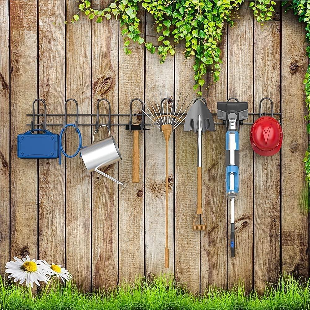 TORACK Heavy Duty Garage Hooks Tool Organizer, 2-Pack Wall Mount Storage Rack, Black, Adjustable, 8 Hooks, 500 lbs Capacity, Garage Tool Organization