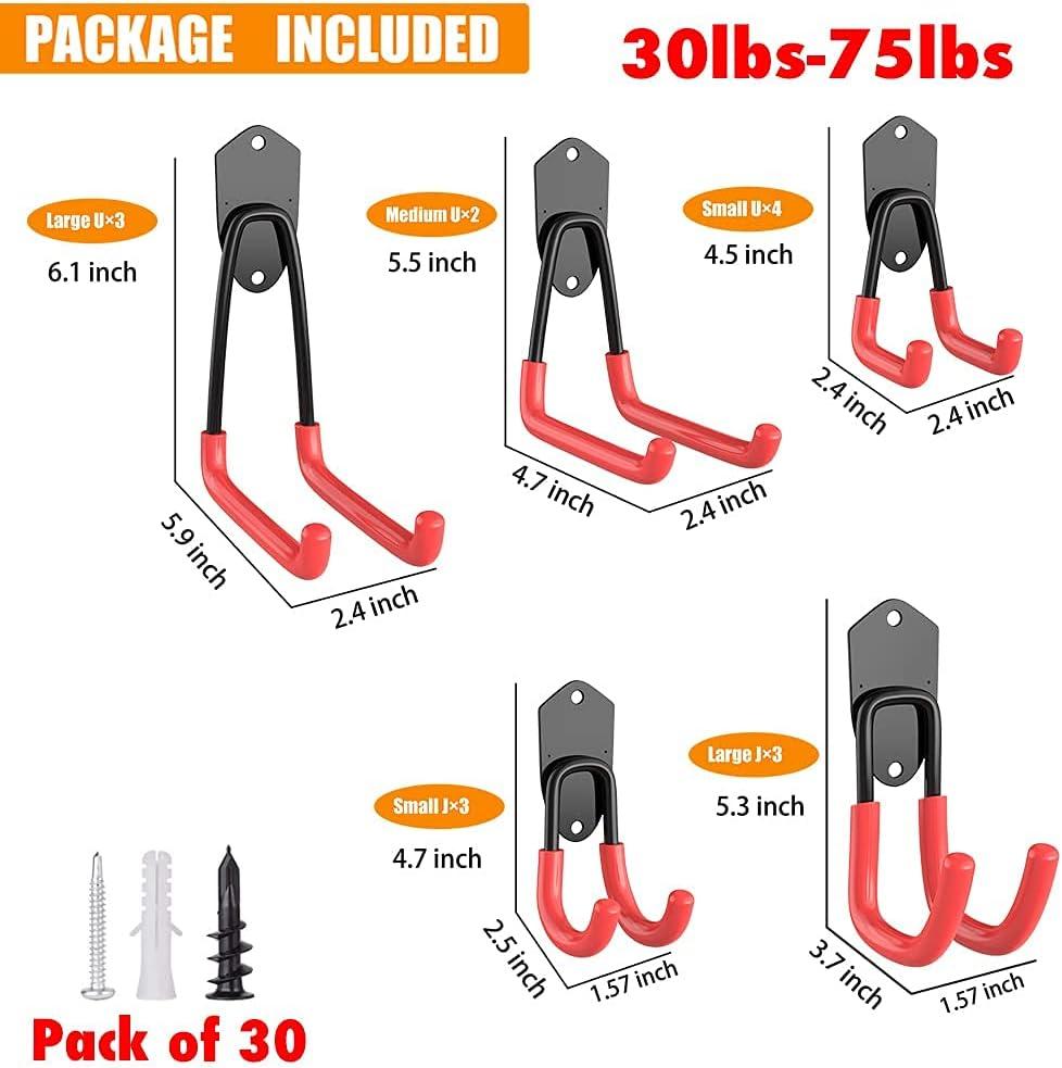 TORACK Garage Hooks Heavy Duty, 15 Pack Wall Mount Steel Utility Hooks&Hangers, Anti-Slip Rubber Coated, Garage Storage Organizer for Garden Tools, Power Tools, Ladders, Brooms, Bikes, Bulk Items(Pack of 15)