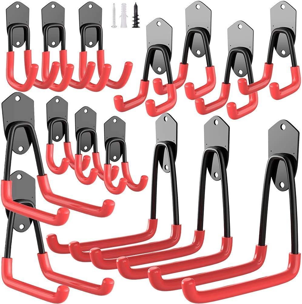 TORACK Garage Hooks Heavy Duty, 15 Pack Wall Mount Steel Utility Hooks&Hangers, Anti-Slip Rubber Coated, Garage Storage Organizer for Garden Tools, Power Tools, Ladders, Brooms, Bikes, Bulk Items(Pack of 15)