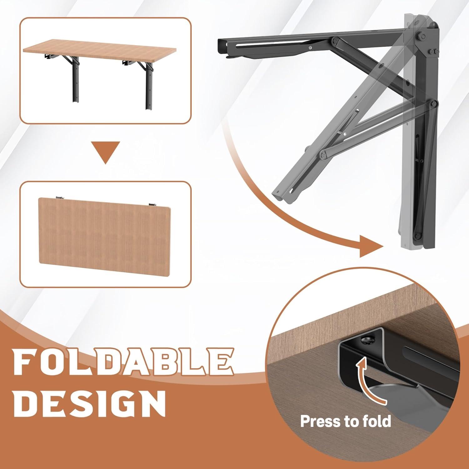 TORACK 24″ Folding Shelf Brackets Heavy Duty Shelf Bracket Wall Mounted Triangle Hinges for Shelves Collapsible Table Brackets Workbench Supports for Garage(1 Pair)(18 Inch)