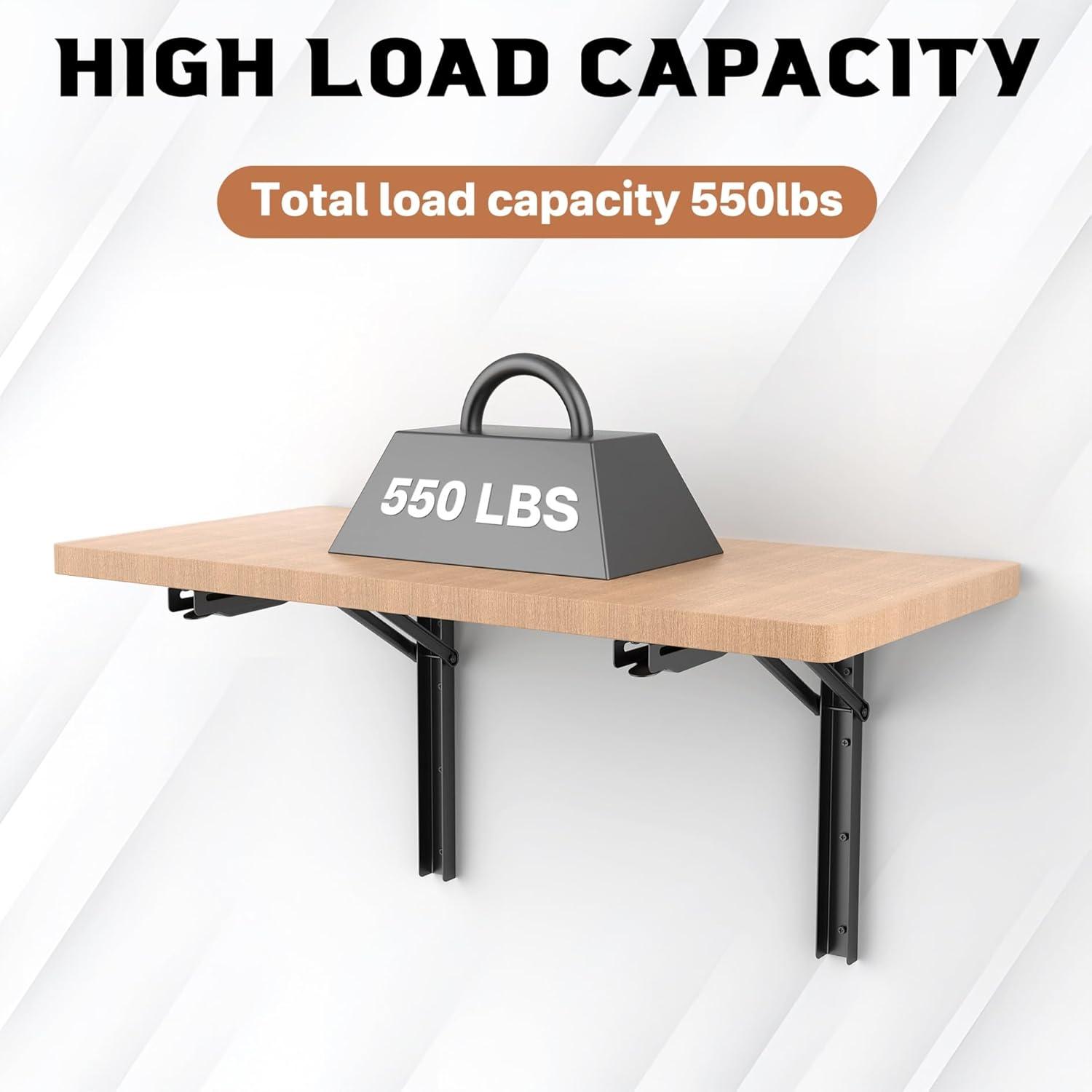 TORACK 24″ Folding Shelf Brackets Heavy Duty Shelf Bracket Wall Mounted Triangle Hinges for Shelves Collapsible Table Brackets Workbench Supports for Garage(1 Pair)(18 Inch)