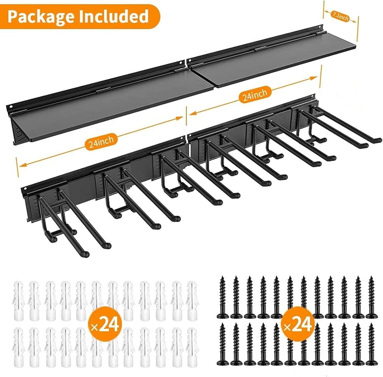 TORACK Garage Storage Organizer Systems, Wall Mount Overhead shelving, 48 inch Heavy Duty Steel Tool Racks, 6-Pack 12 Double Hooks, 48 inch by 7 inch Floating Shelves, up to 1200Ibs(Upgraded Metal Rack)