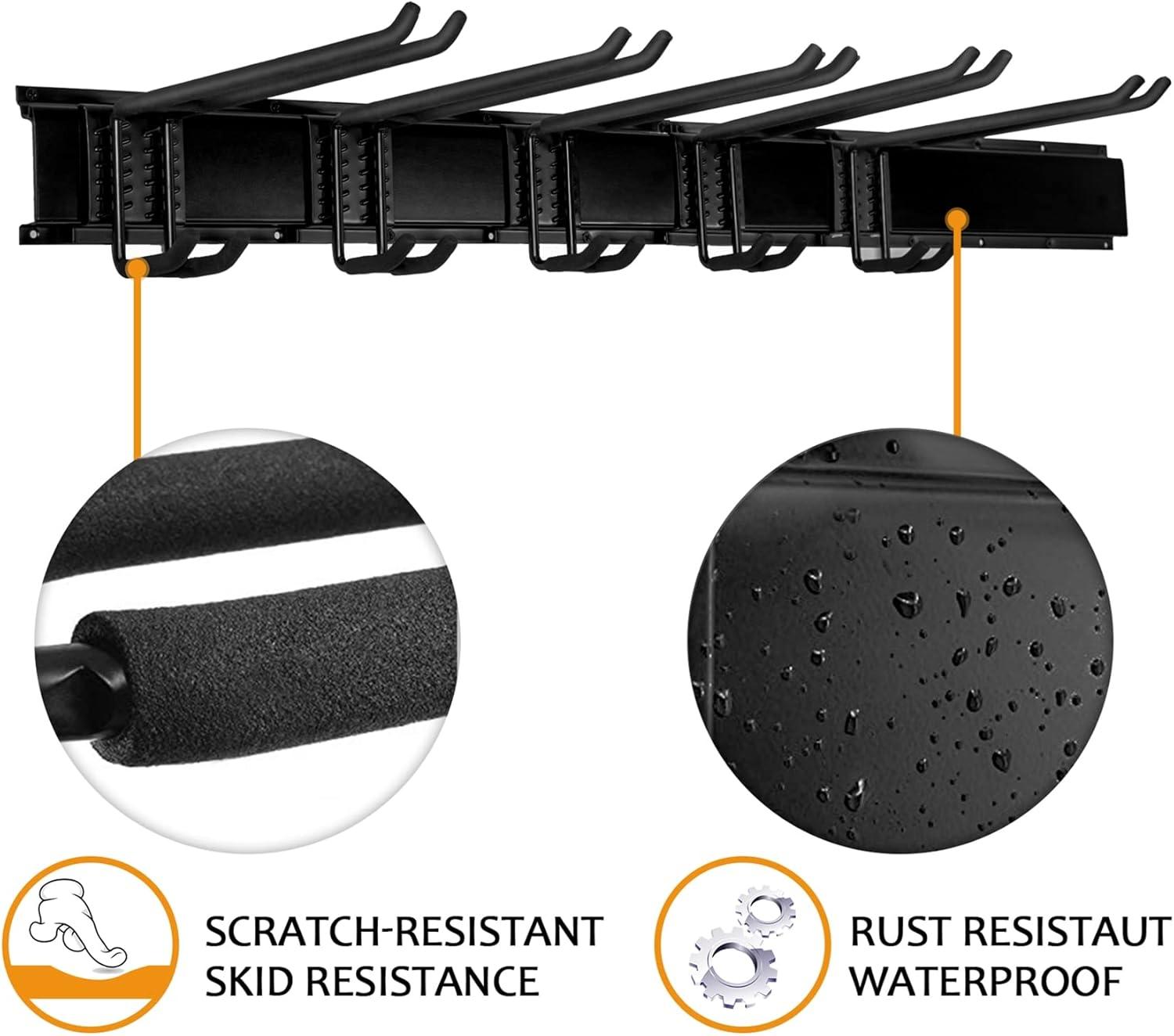 TORACK Garage Storage Organizer Systems, Wall Mount Overhead shelving, 48 inch Heavy Duty Steel Tool Racks, 6-Pack 12 Double Hooks, 48 inch by 7 inch Floating Shelves, up to 1200Ibs(Upgraded Metal Rack)